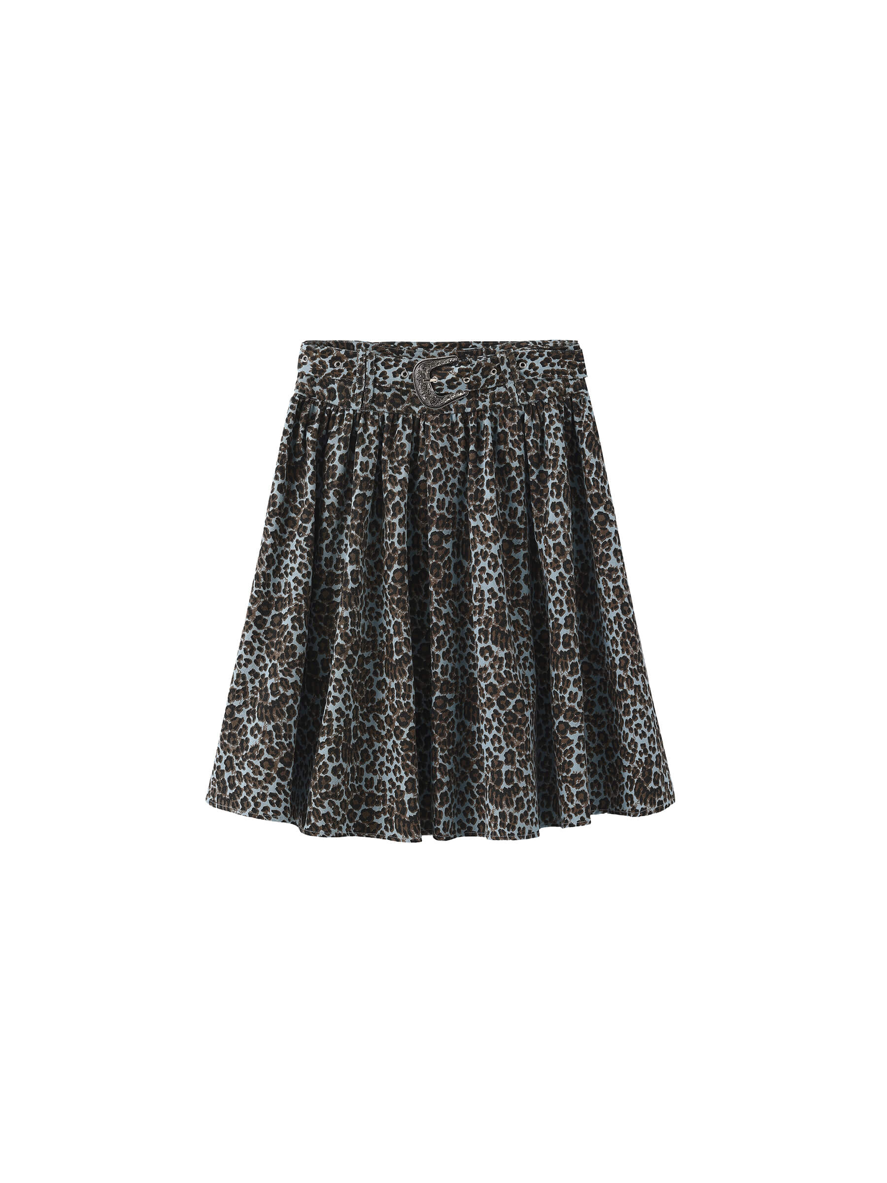 Leopard Print Pleated A-Line Skirt with Belt - Image 8