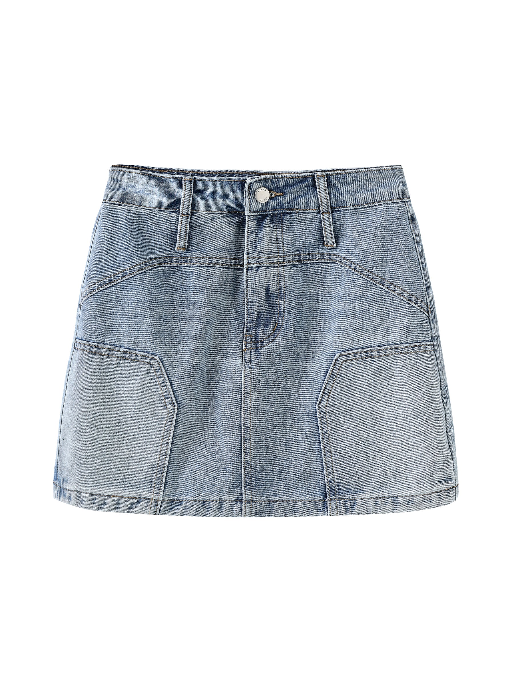 Light Blue Panelled Denim Mini Skirt - Image 6