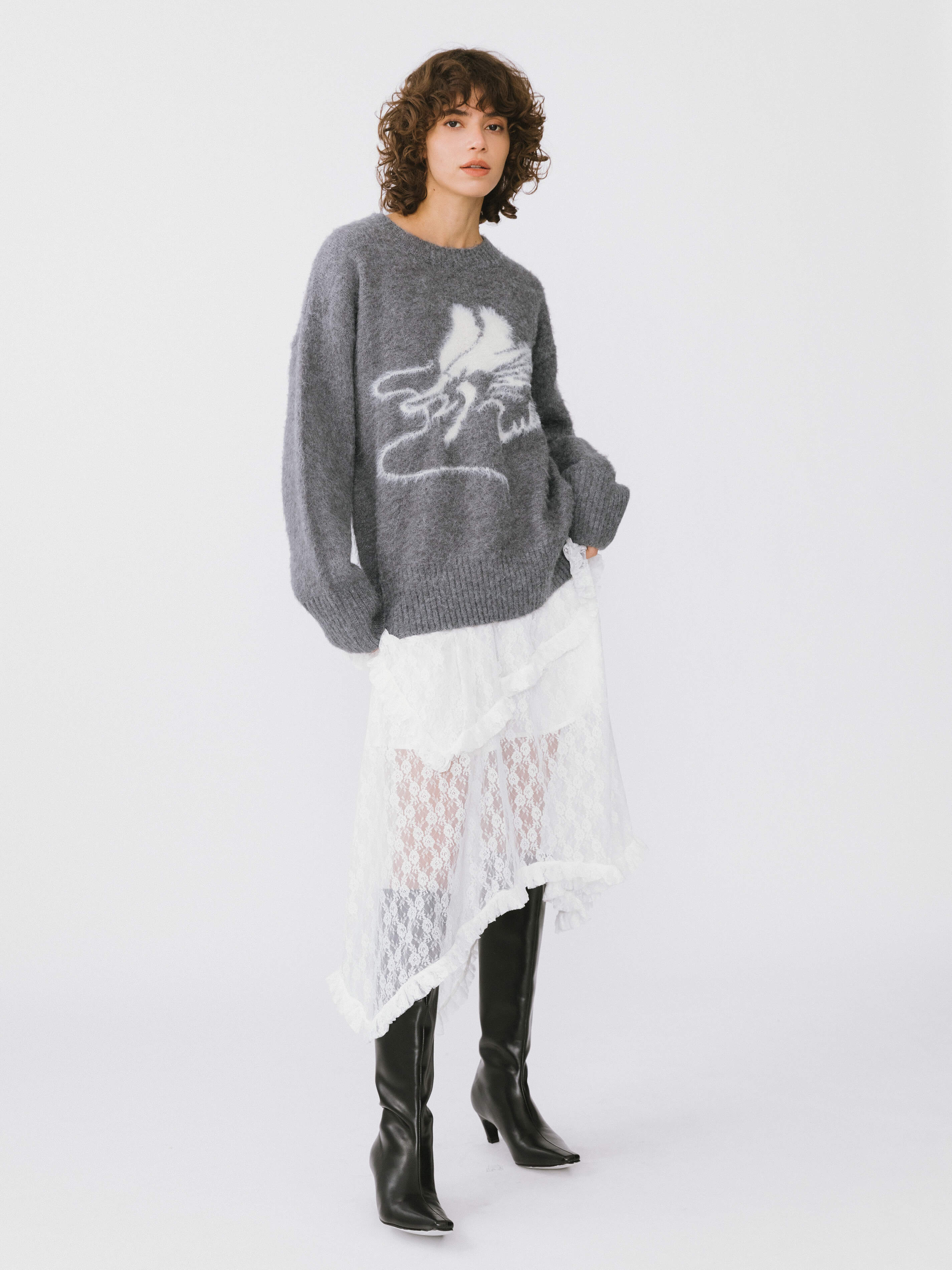 Loose Fit Color Block Jacquard Sweater - Image 8