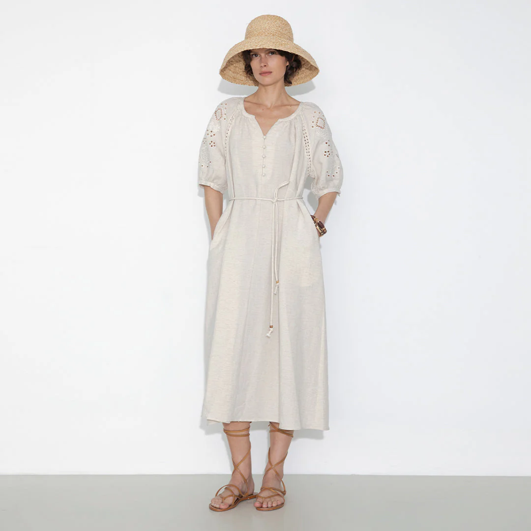 Loose-Fit Eyelet Embroidered Short-Sleeve Dress - Image 3