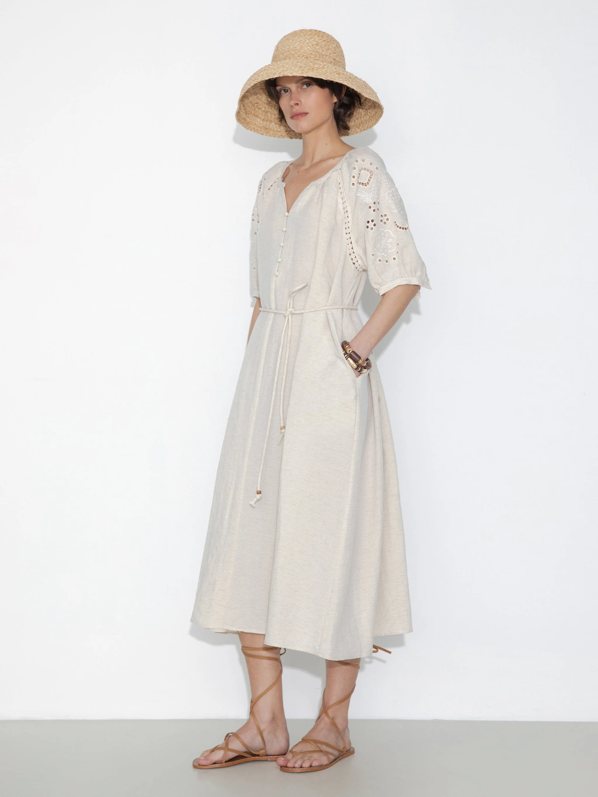 Loose-Fit Eyelet Embroidered Short-Sleeve Dress - Image 4