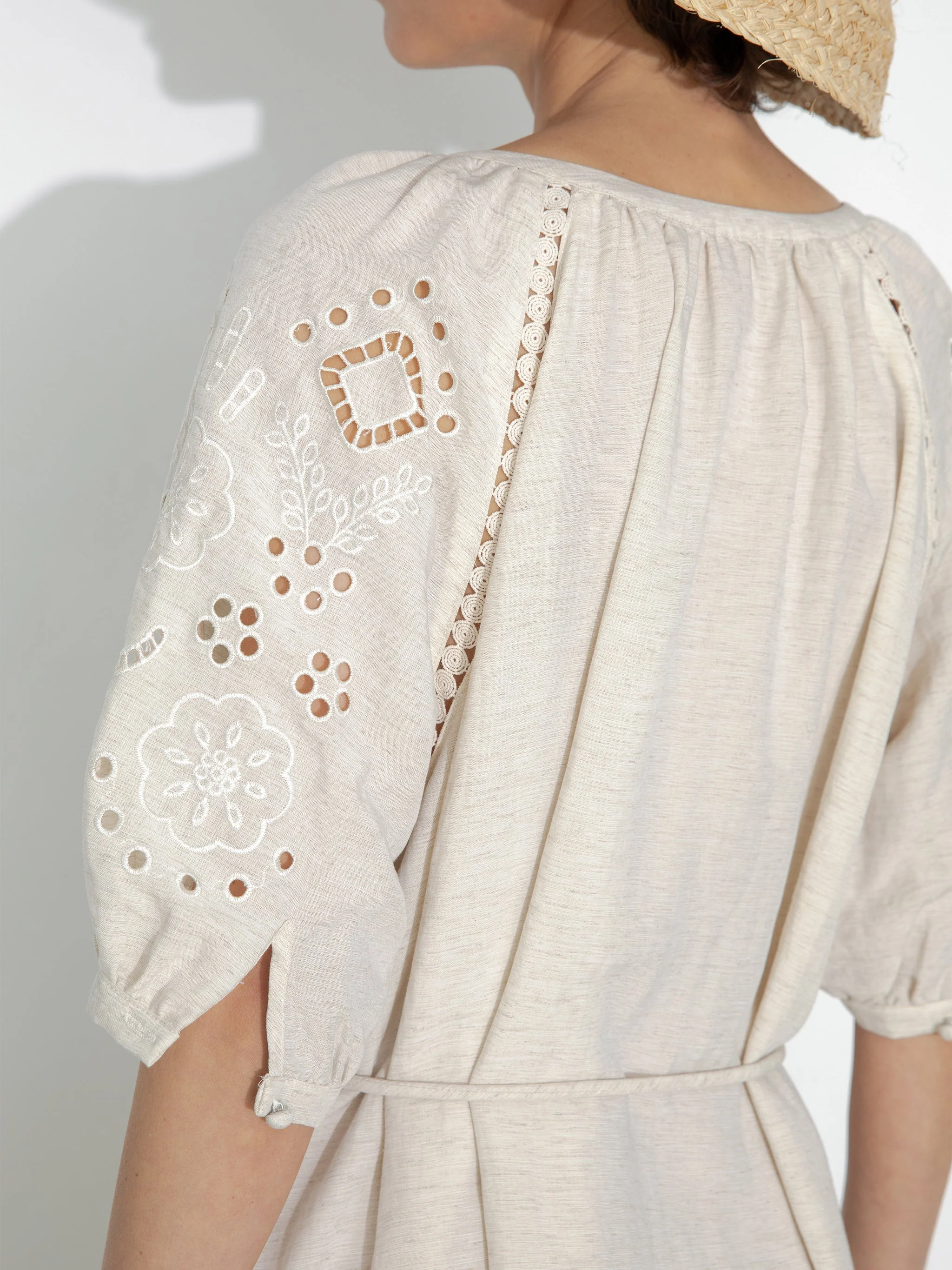 Loose-Fit Eyelet Embroidered Short-Sleeve Dress - Image 5