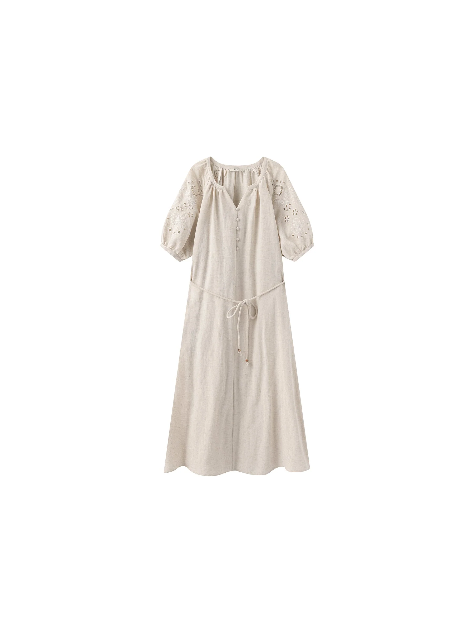 Loose-Fit Eyelet Embroidered Short-Sleeve Dress - Image 7