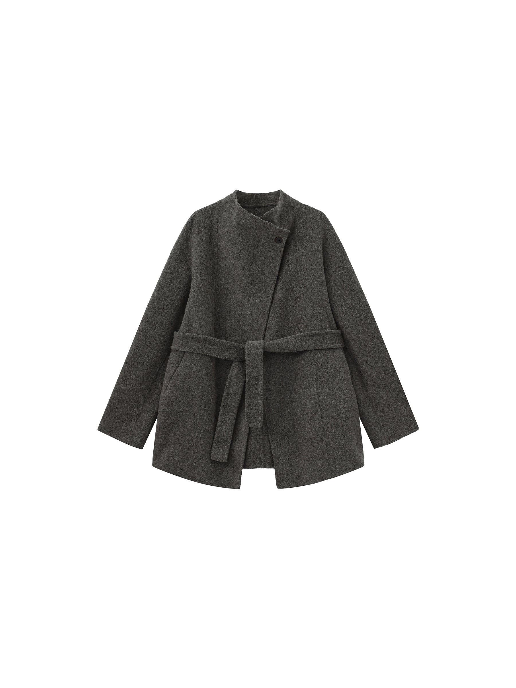 Loose-Fit Wool-Blend Stand-Collar A-Line Coat - Image 7