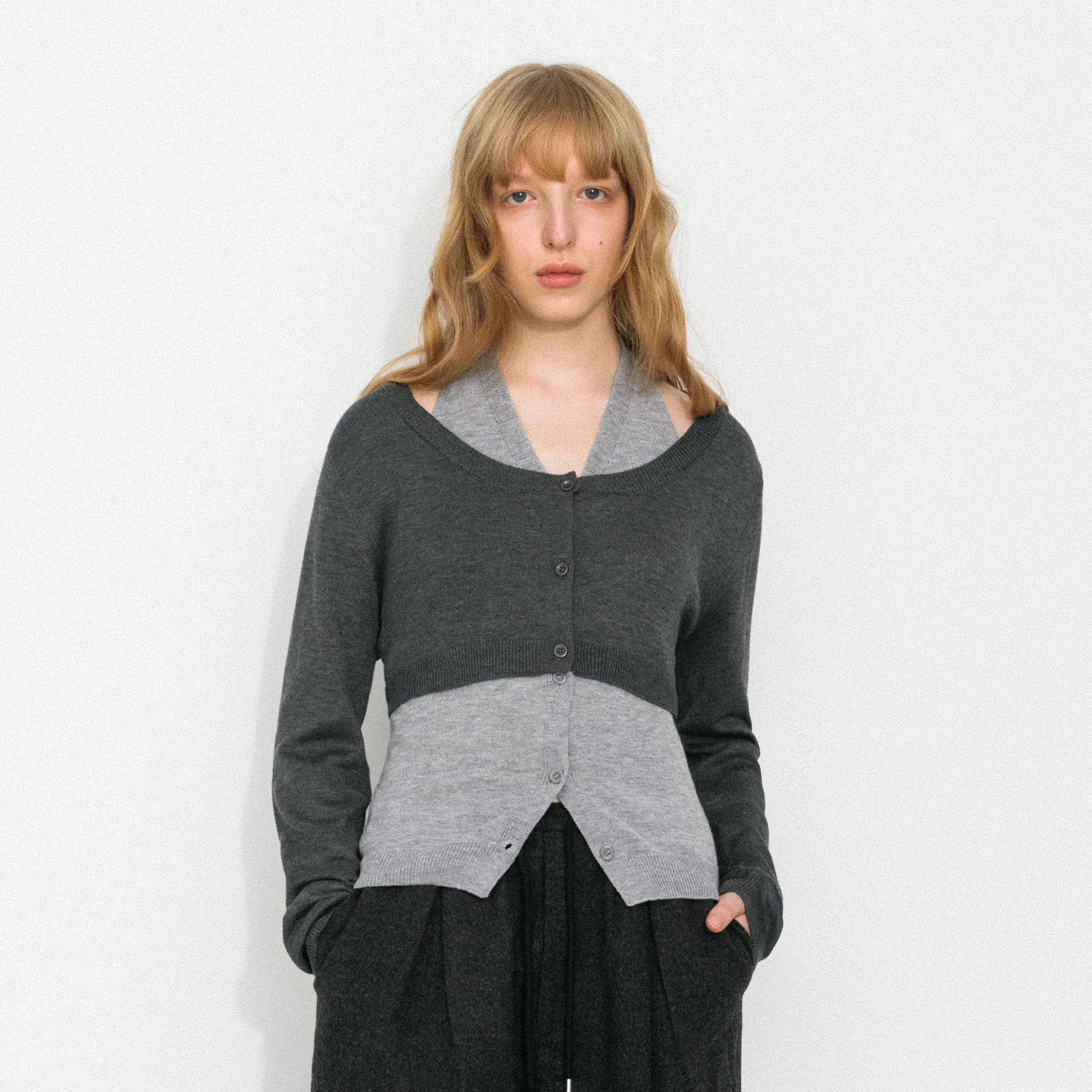 Minimal Color-Block Halter Two-Piece Top - Image 3