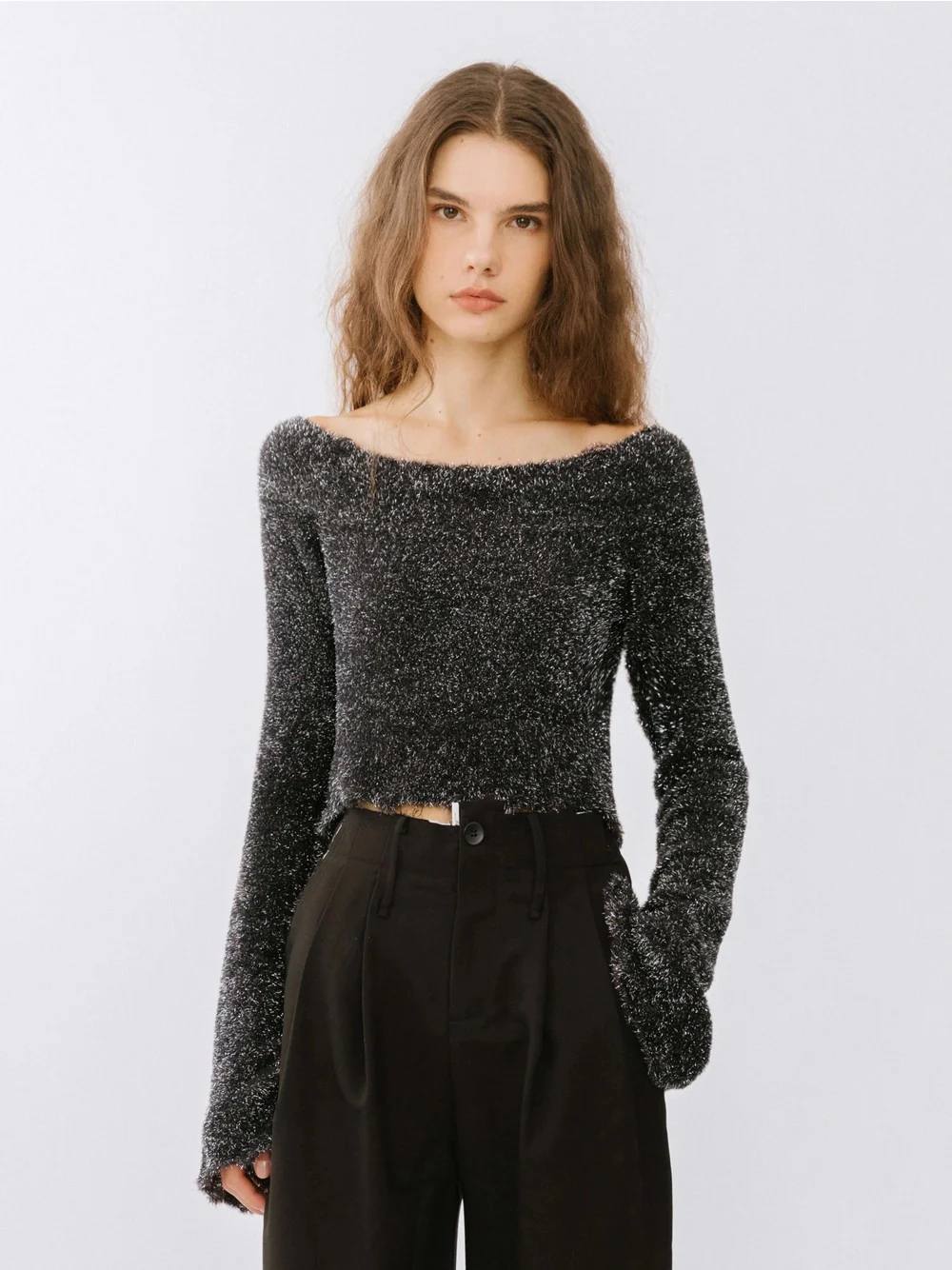 Off-Shoulder Long Sleeve Knit Crop Top - Image 15