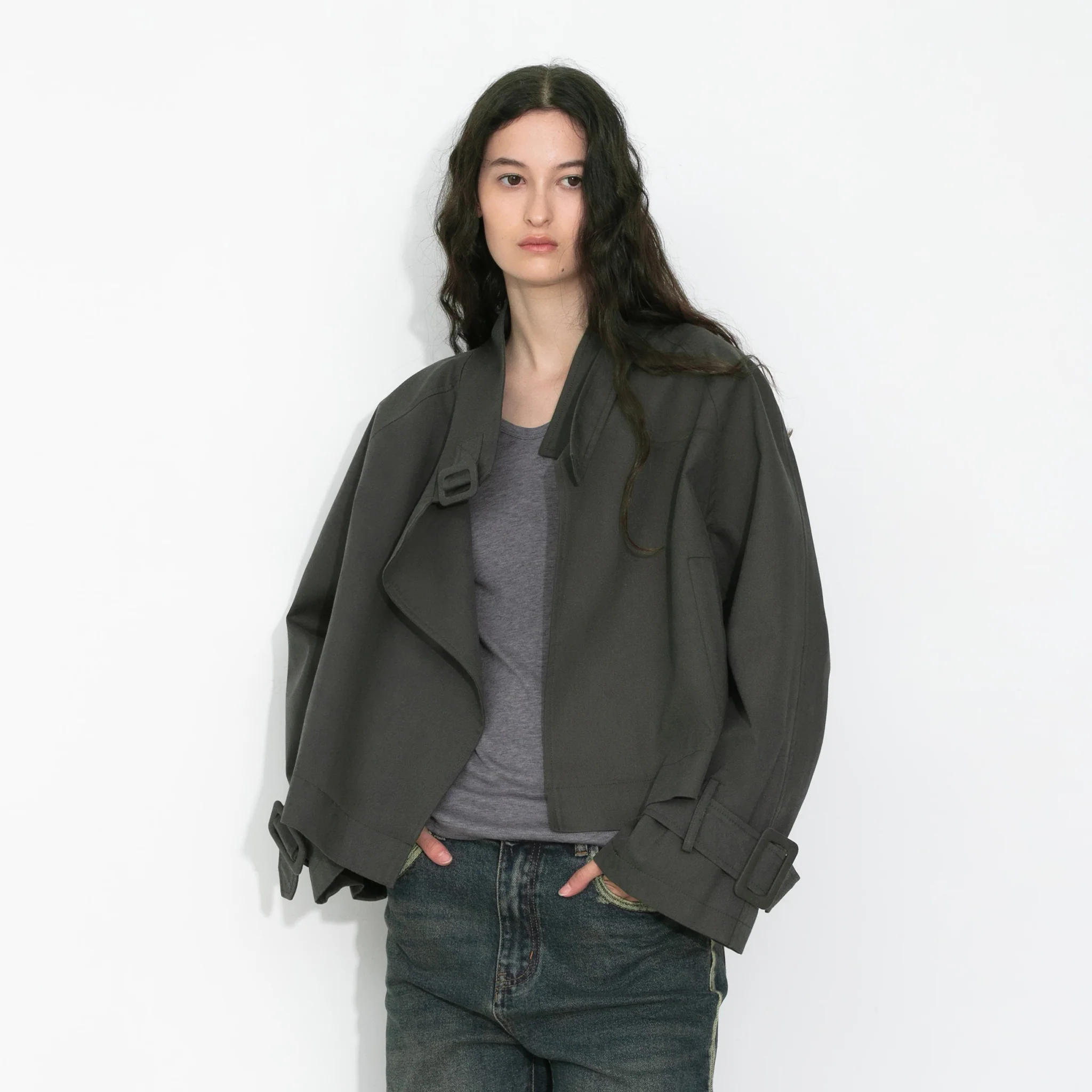 Overlay Cropped Trench Coat - Image 3