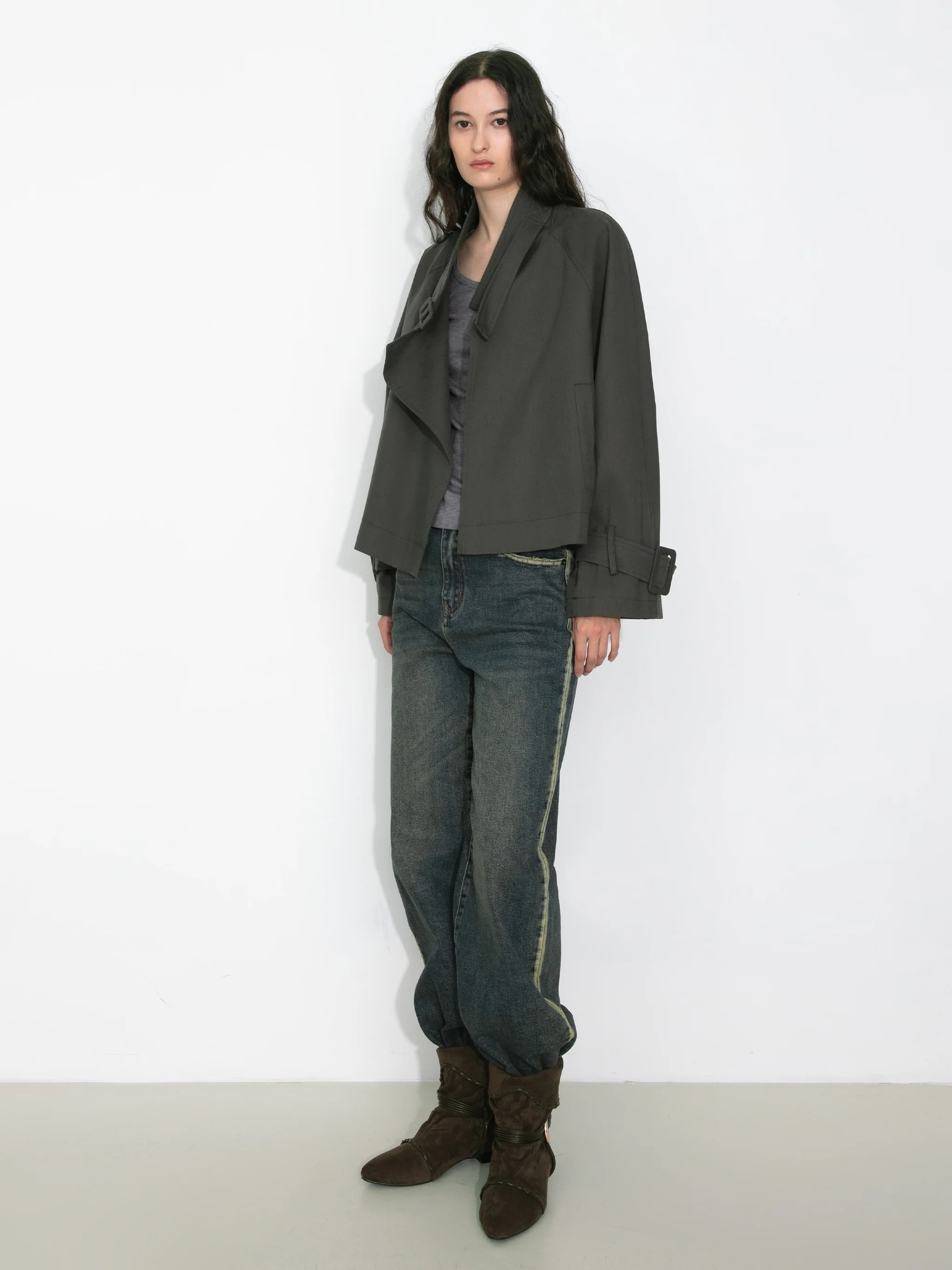 Overlay Cropped Trench Coat - Image 5