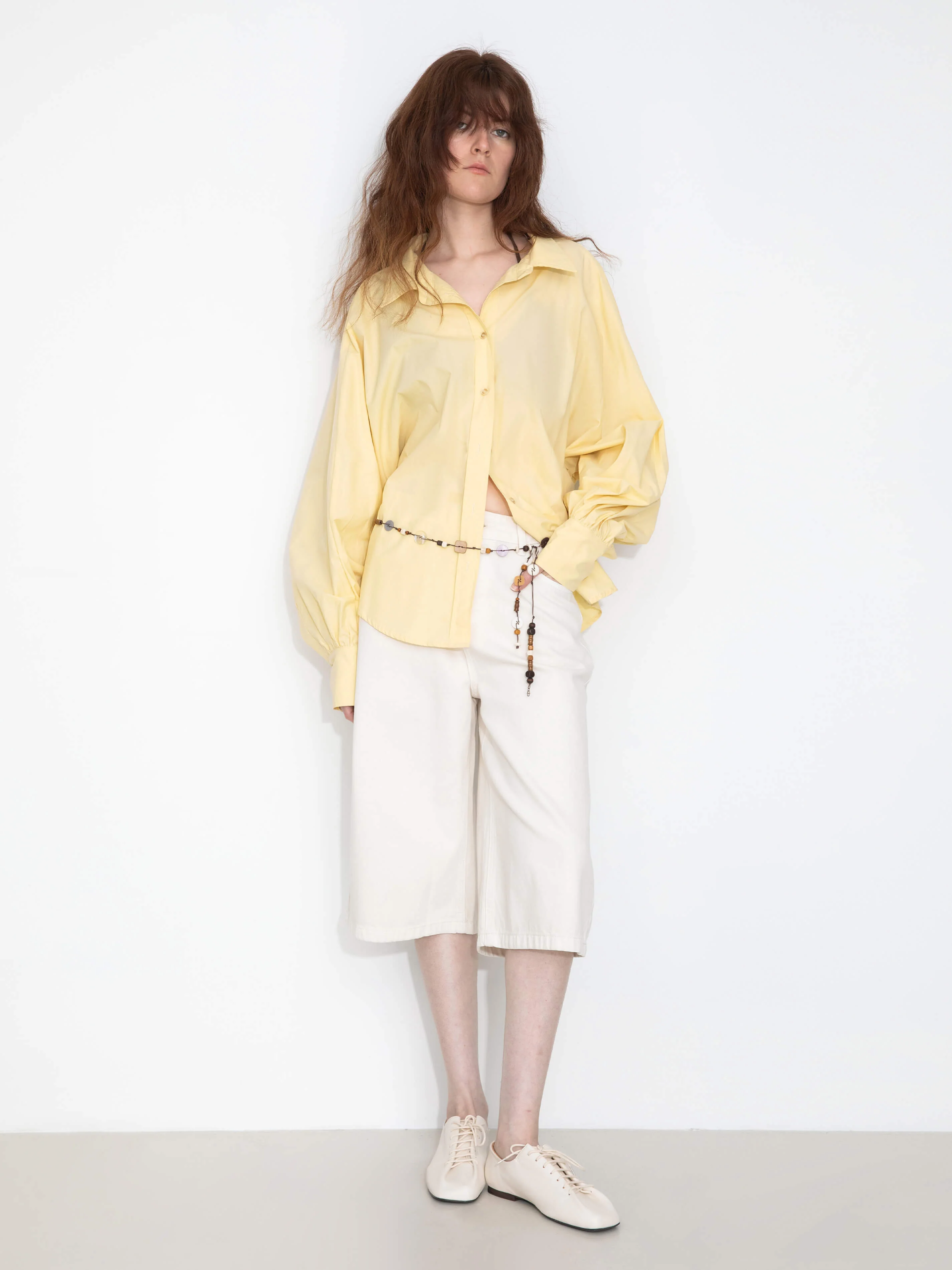 100% Cotton Oversized Balloon Sleeve Backless Tie Shirt