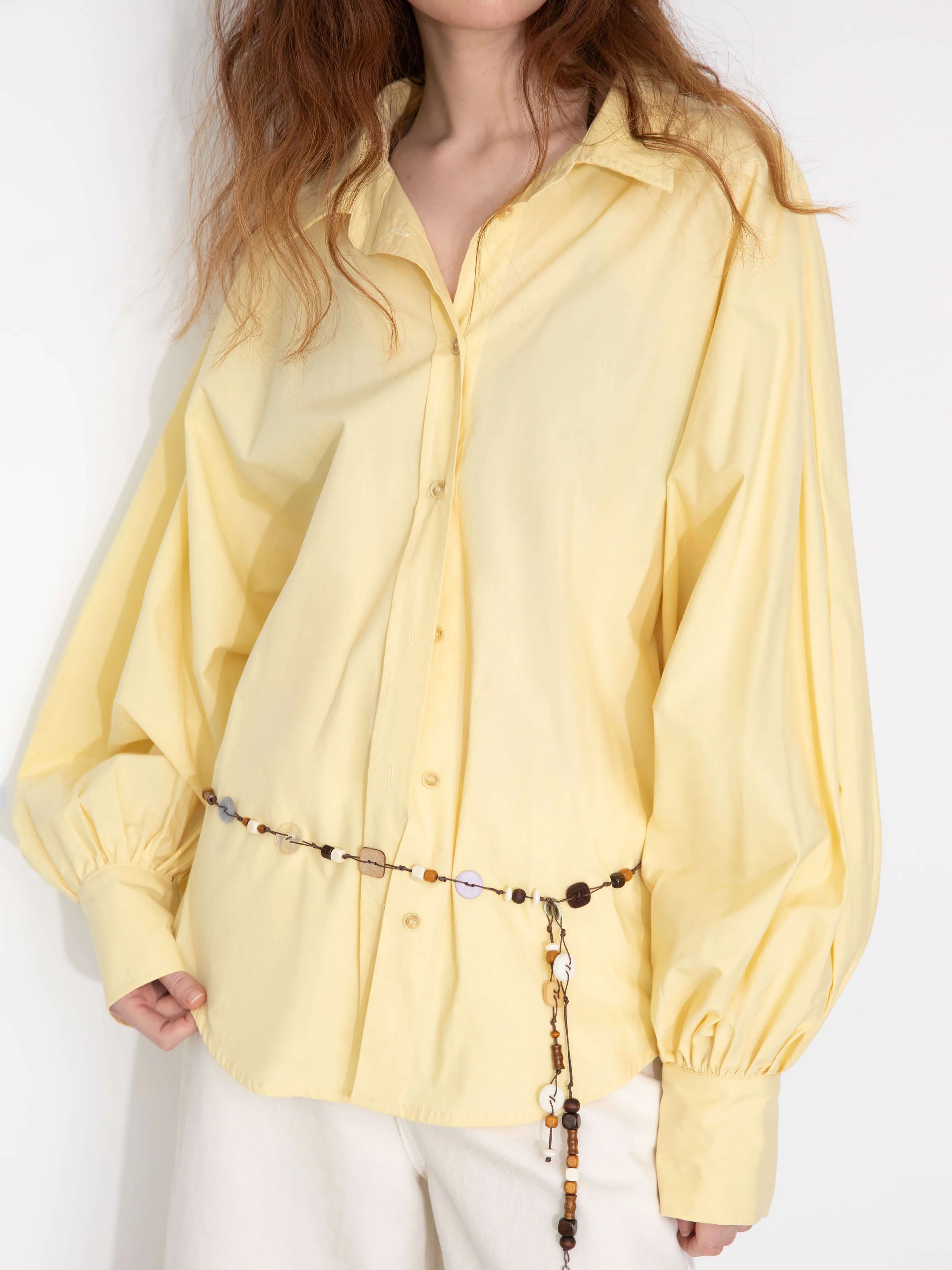 100% Cotton Oversized Balloon Sleeve Backless Tie Shirt - Image 2