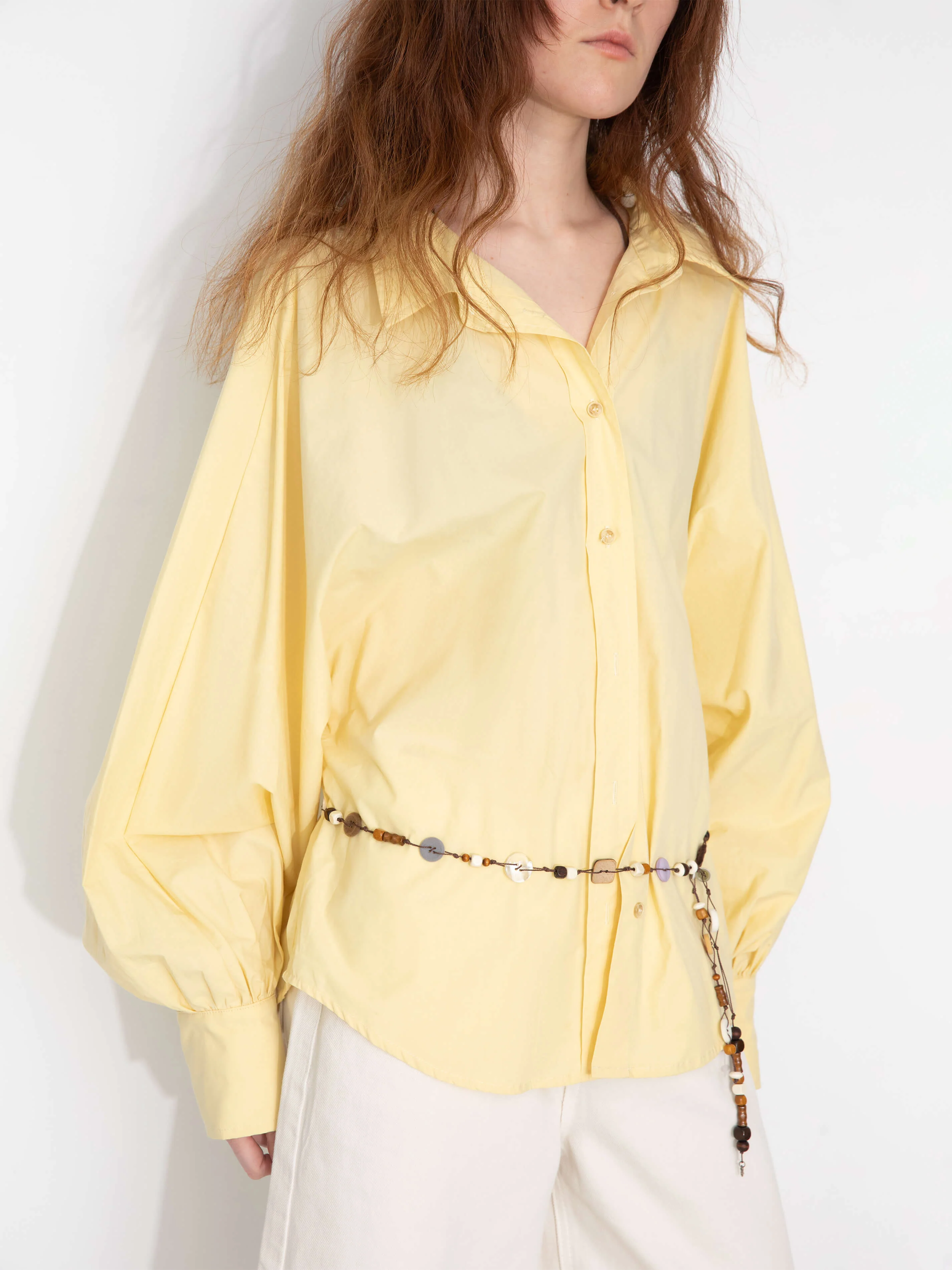 100% Cotton Oversized Balloon Sleeve Backless Tie Shirt - Image 4