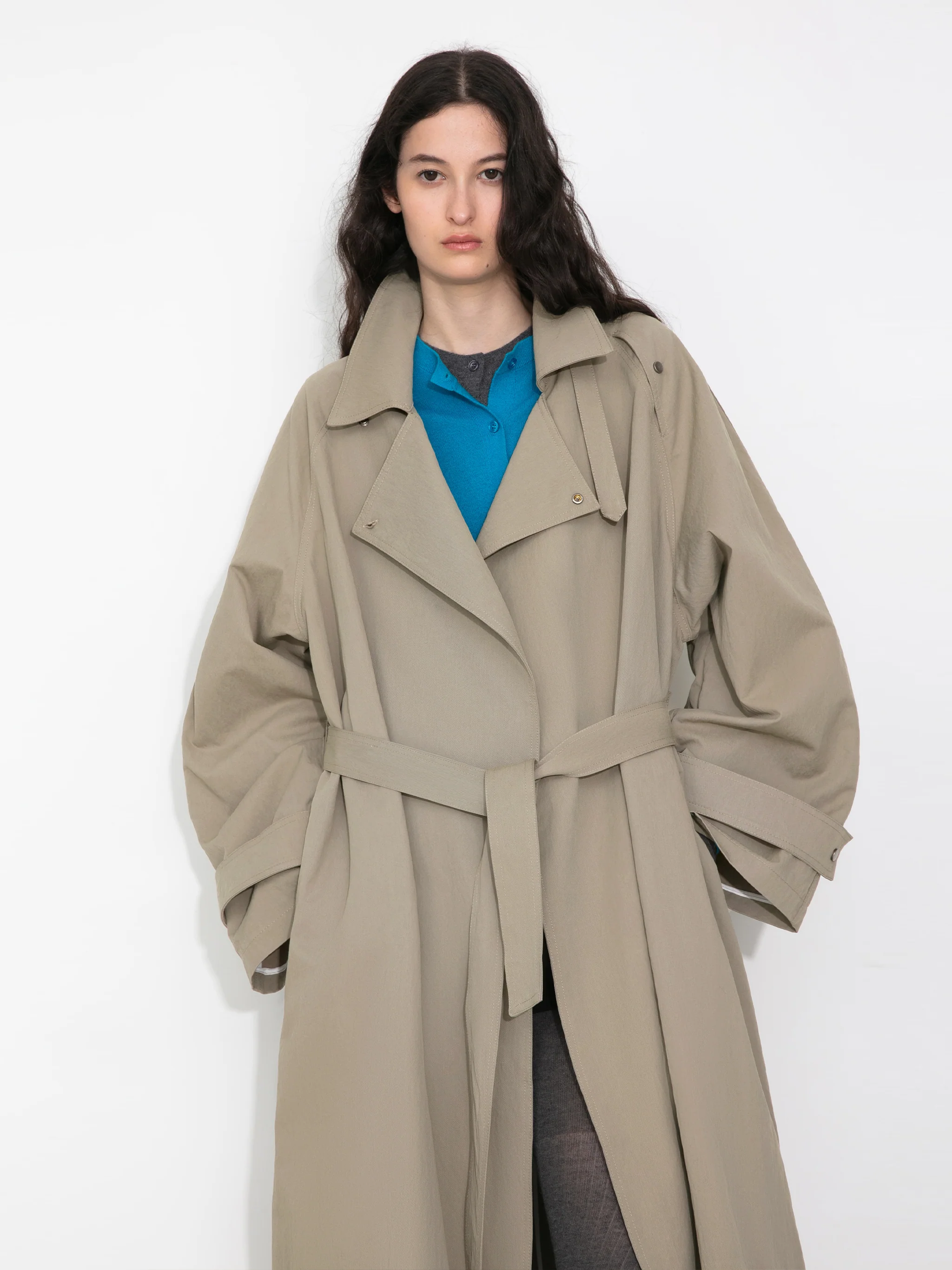 Oversized Large Lapel Long Trench Coat - Image 11