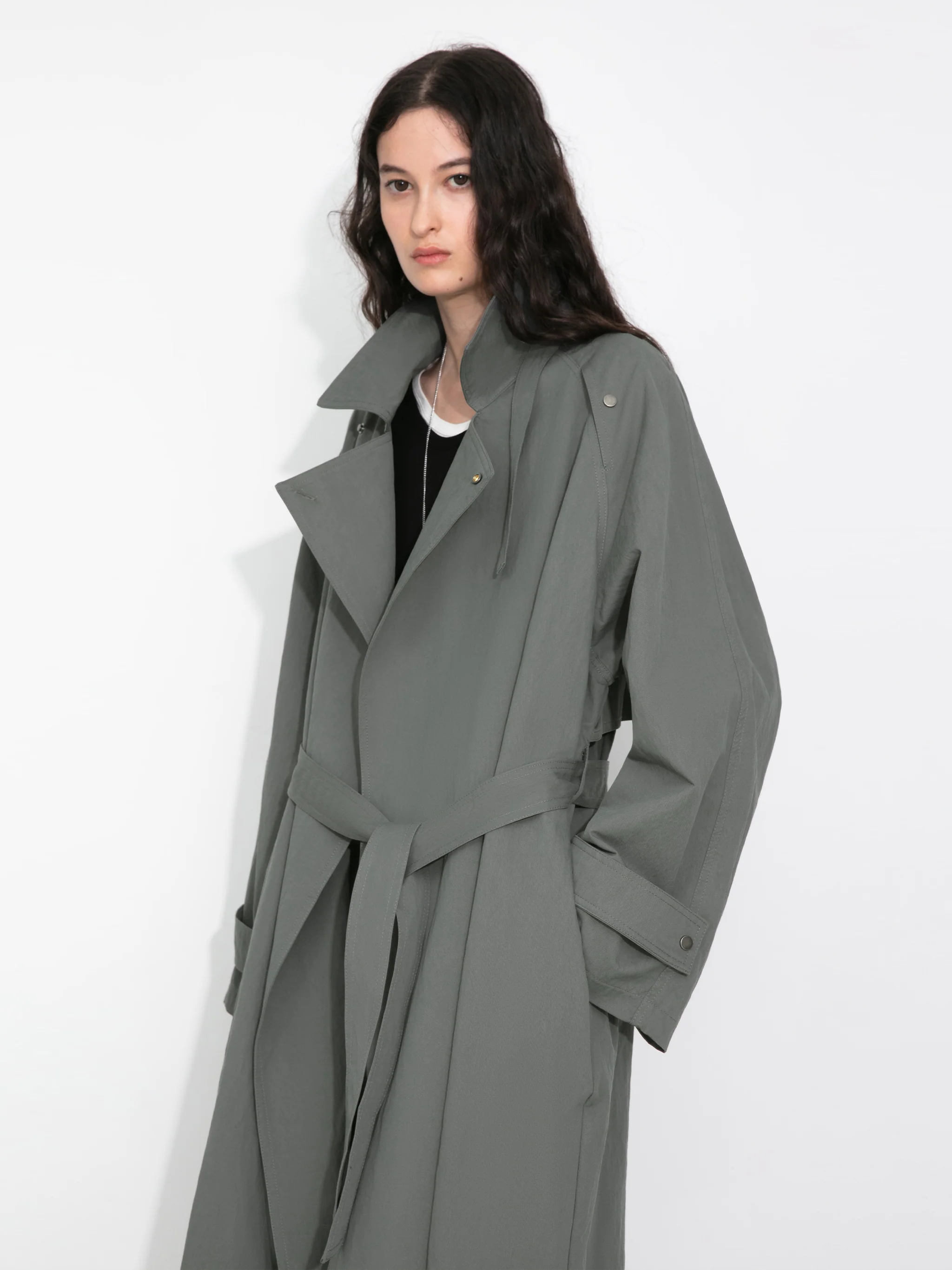 Oversized Large Lapel Long Trench Coat - Image 2