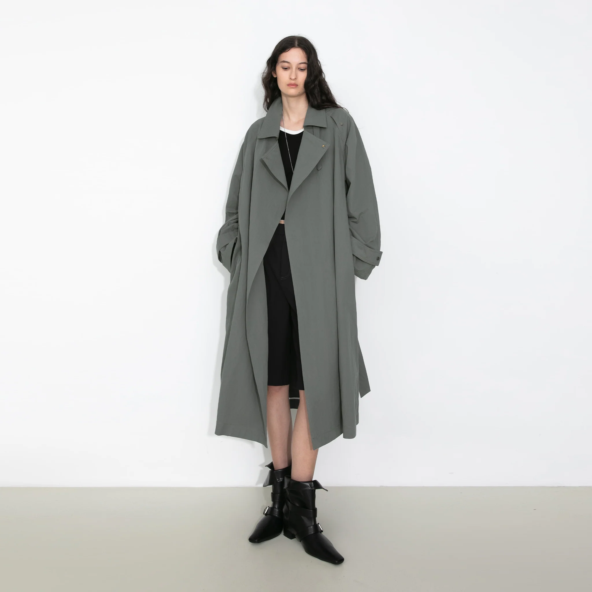 Oversized Large Lapel Long Trench Coat - Image 3