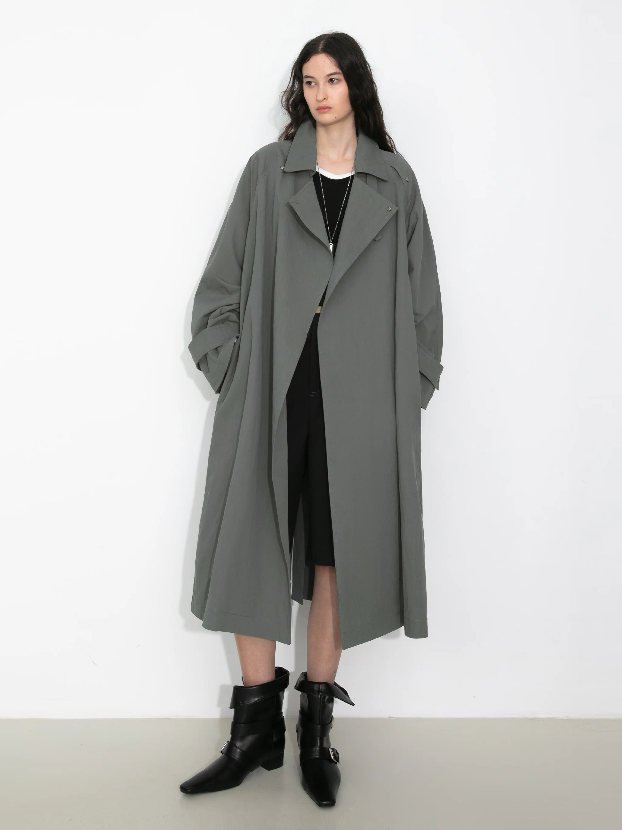 Oversized Large Lapel Long Trench Coat - Image 5