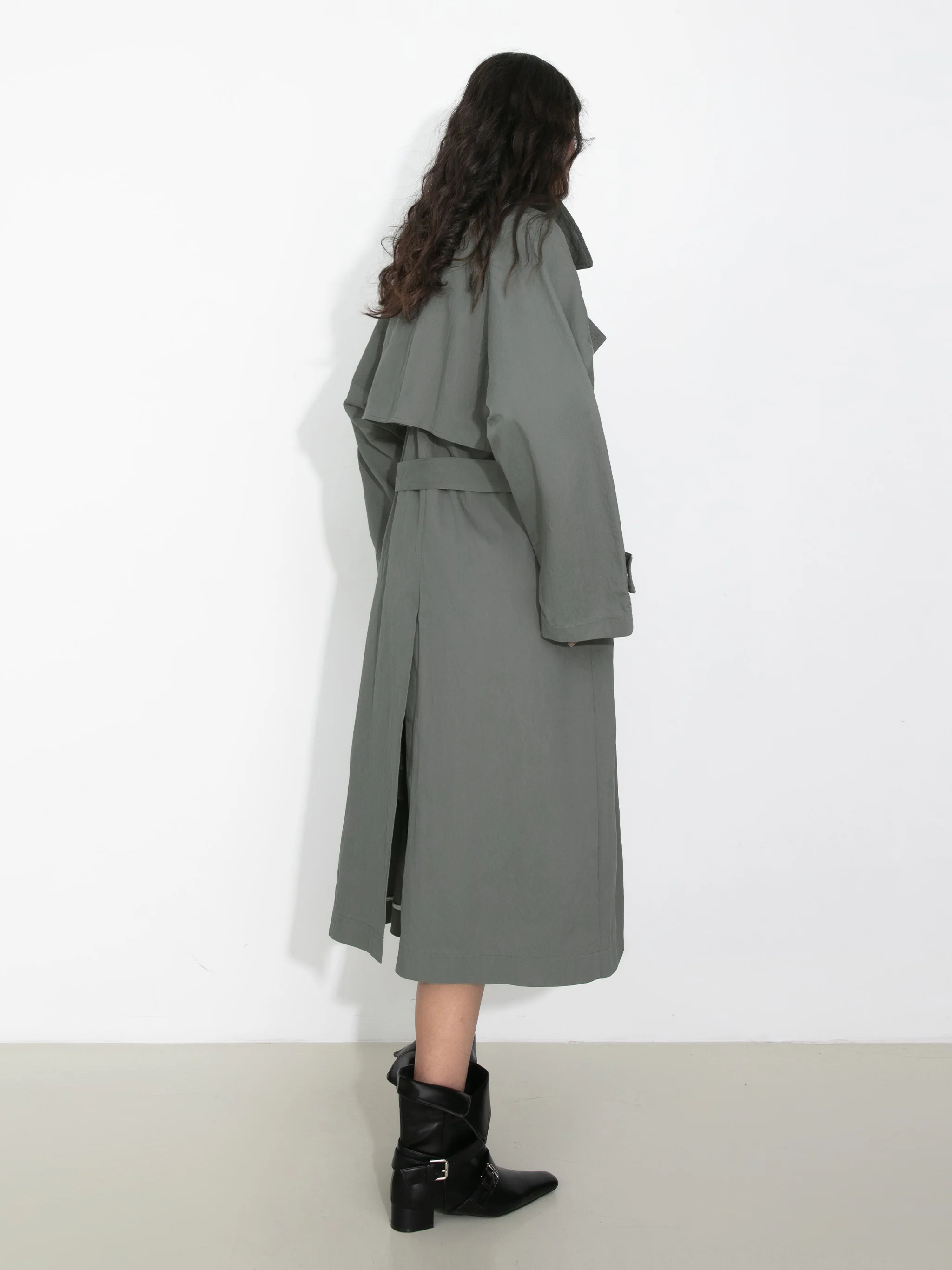Oversized Large Lapel Long Trench Coat - Image 6