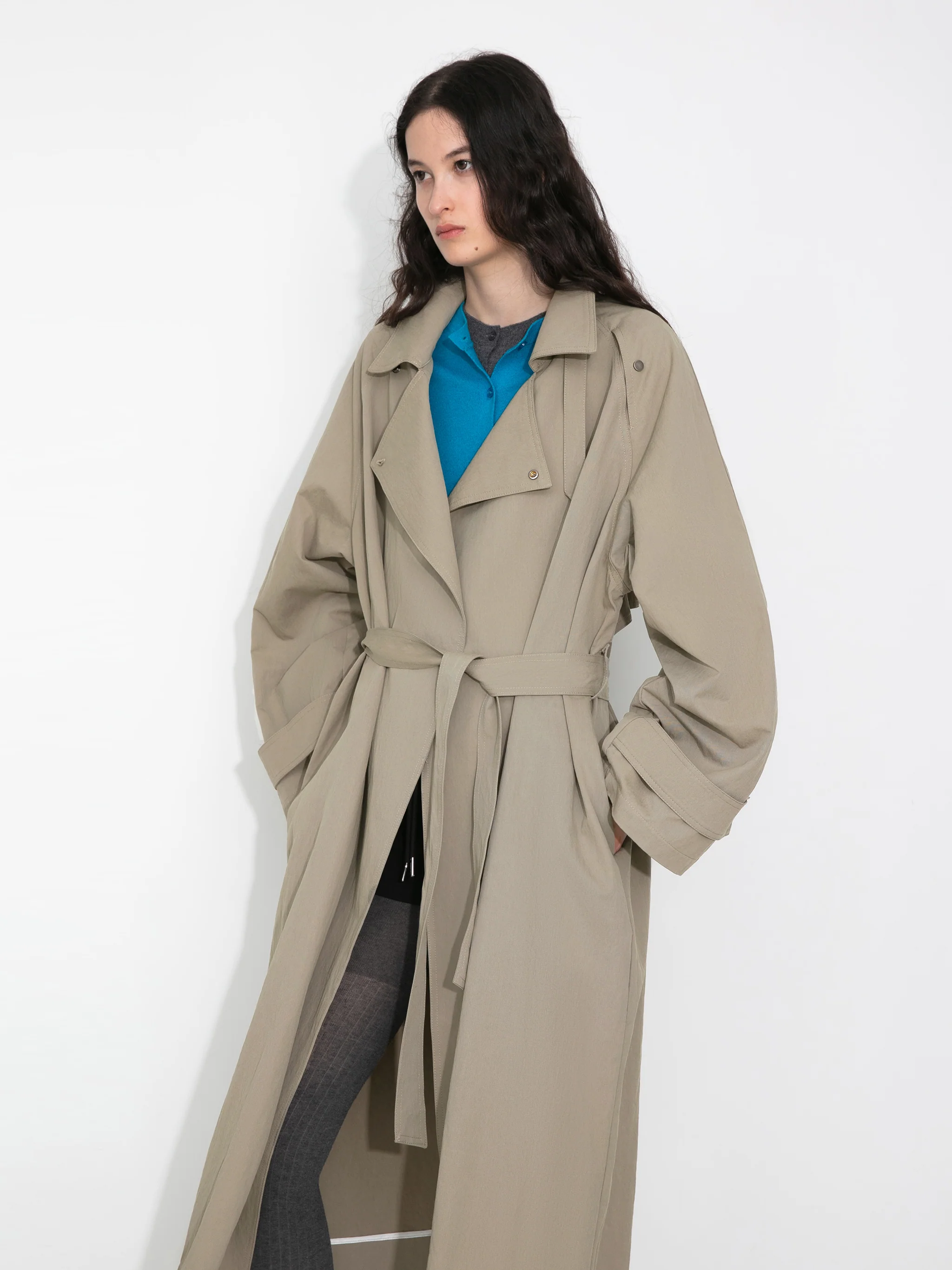 Oversized Large Lapel Long Trench Coat - Image 8