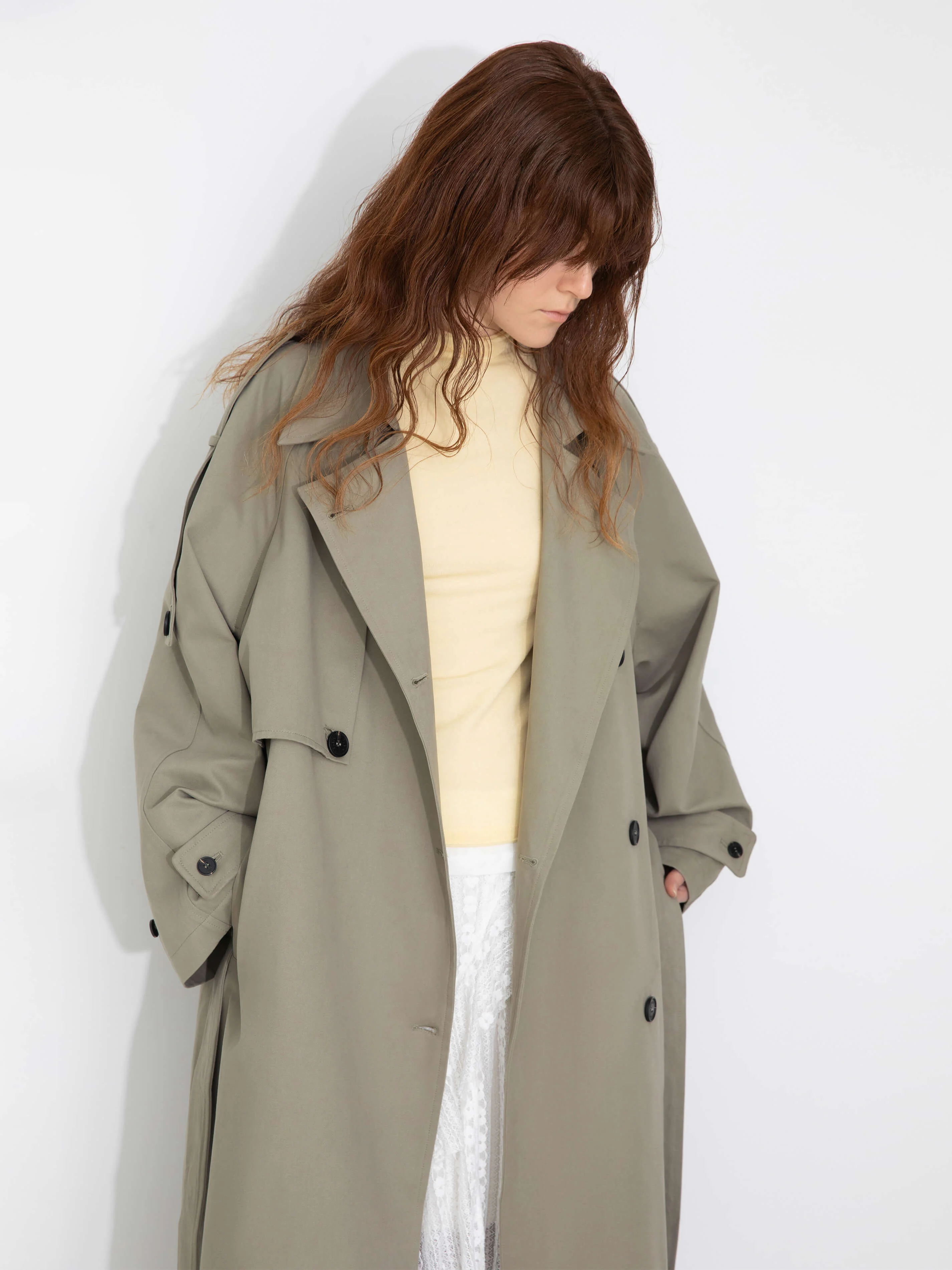 100% Cotton Oversized Mid-Length Raglan Sleeve Trench Coat - Image 2