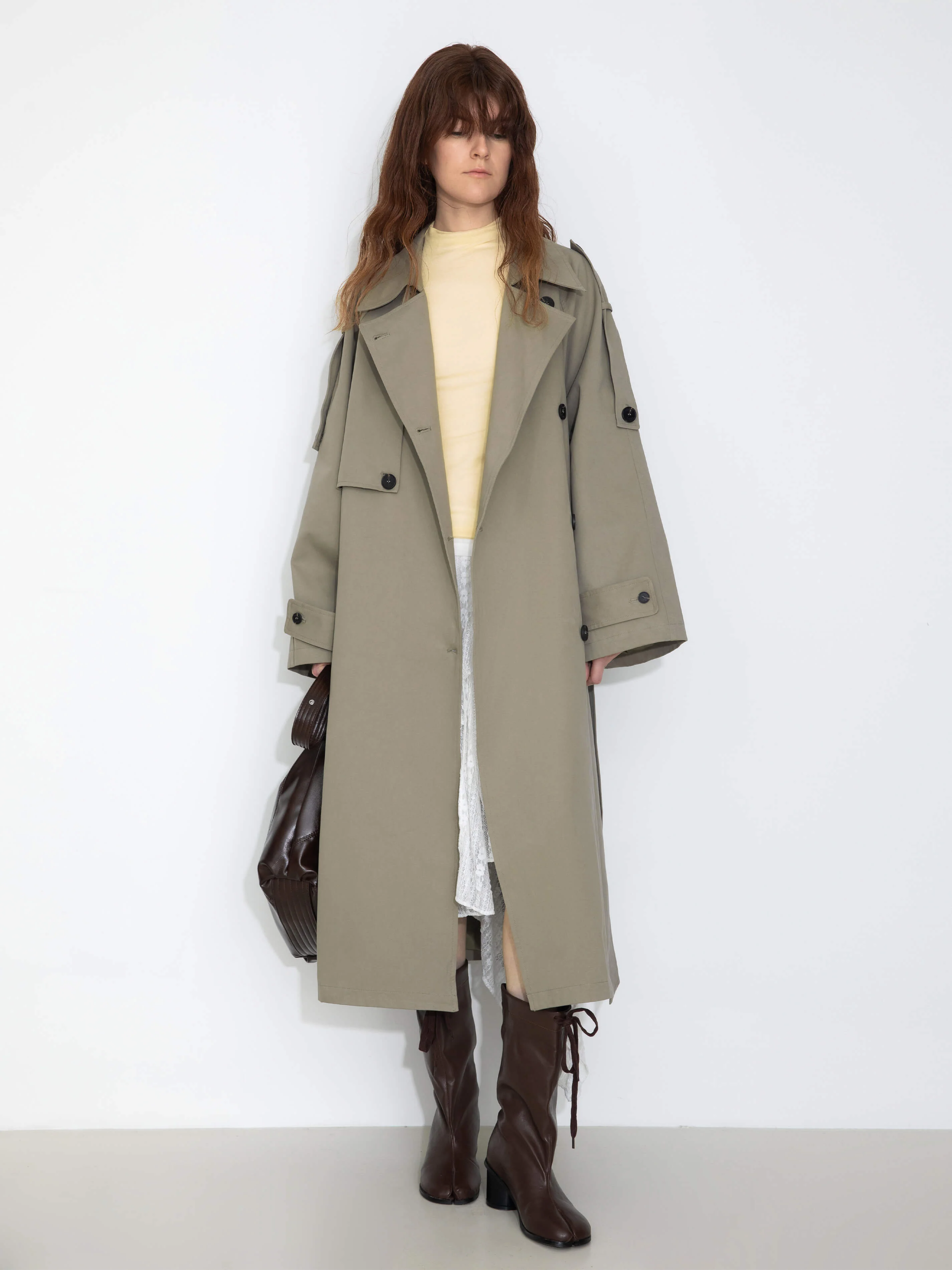 100% Cotton Oversized Mid-Length Raglan Sleeve Trench Coat - Image 3