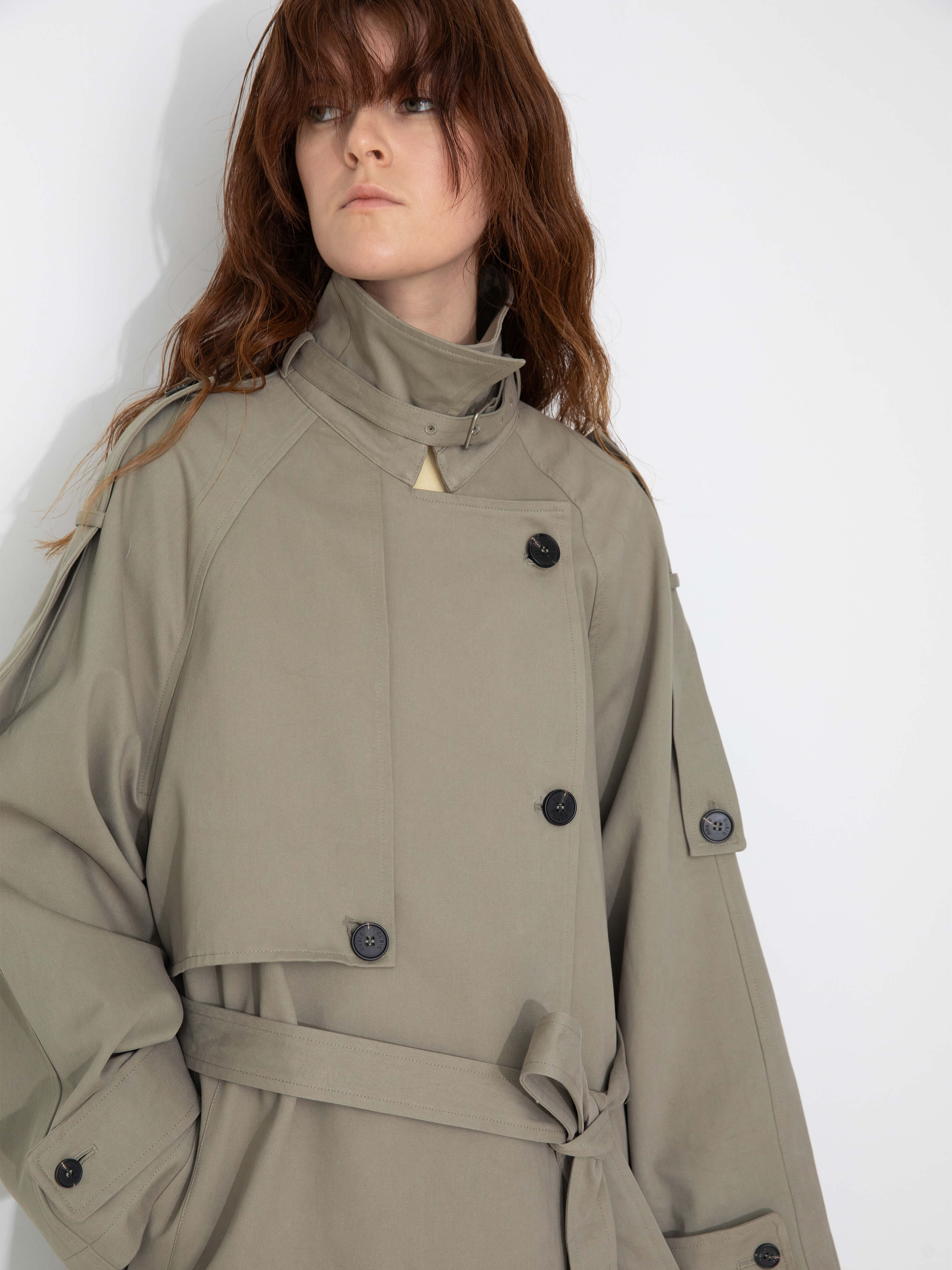 100% Cotton Oversized Mid-Length Raglan Sleeve Trench Coat - Image 4