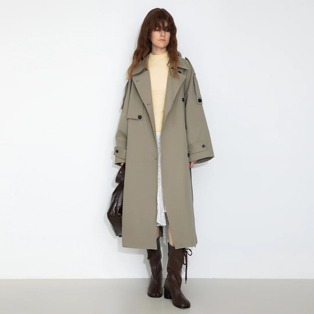 100% Cotton Oversized Mid-Length Raglan Sleeve Trench Coat - Image 7