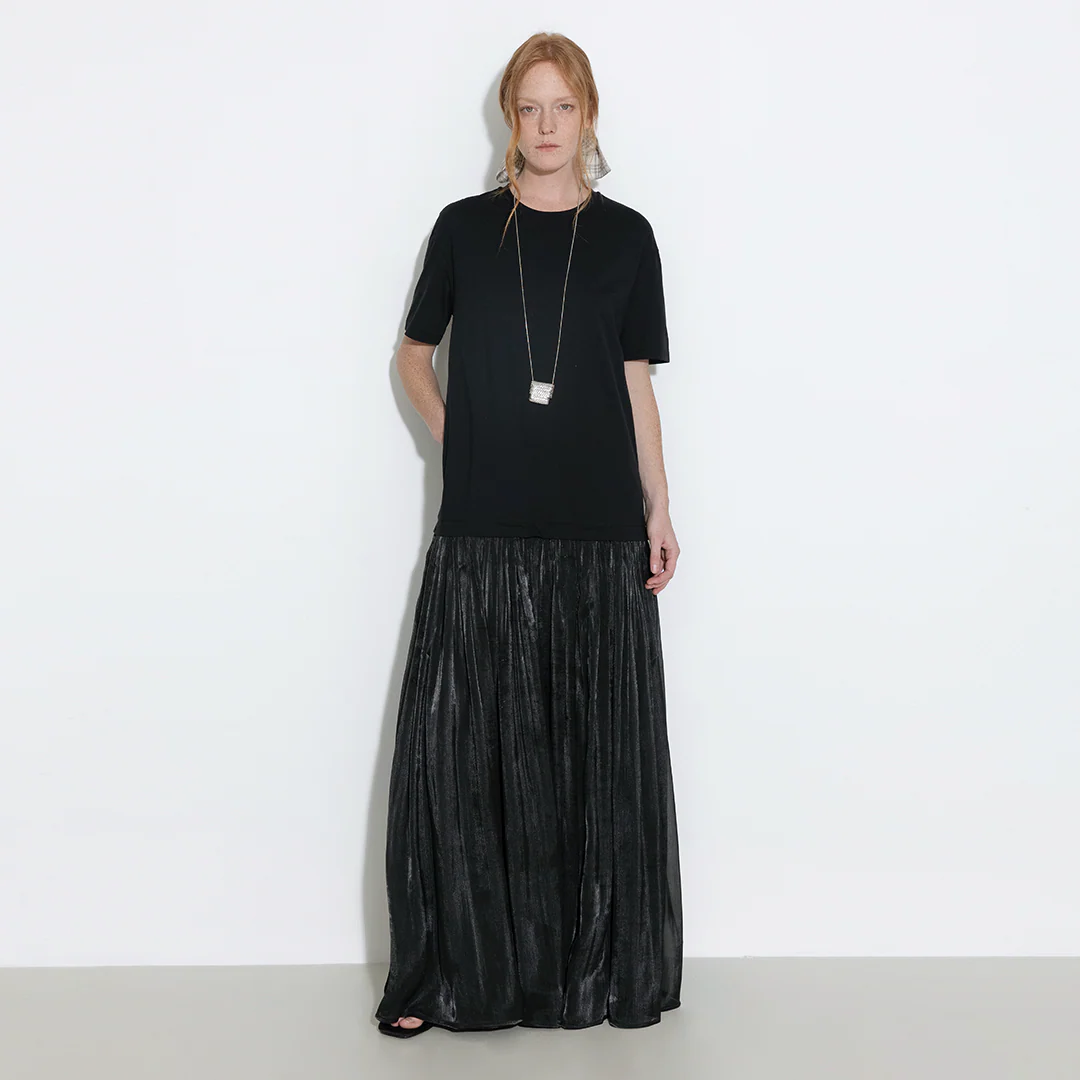 Oversized Round Neck Short Sleeve Pleated Dress - Image 19