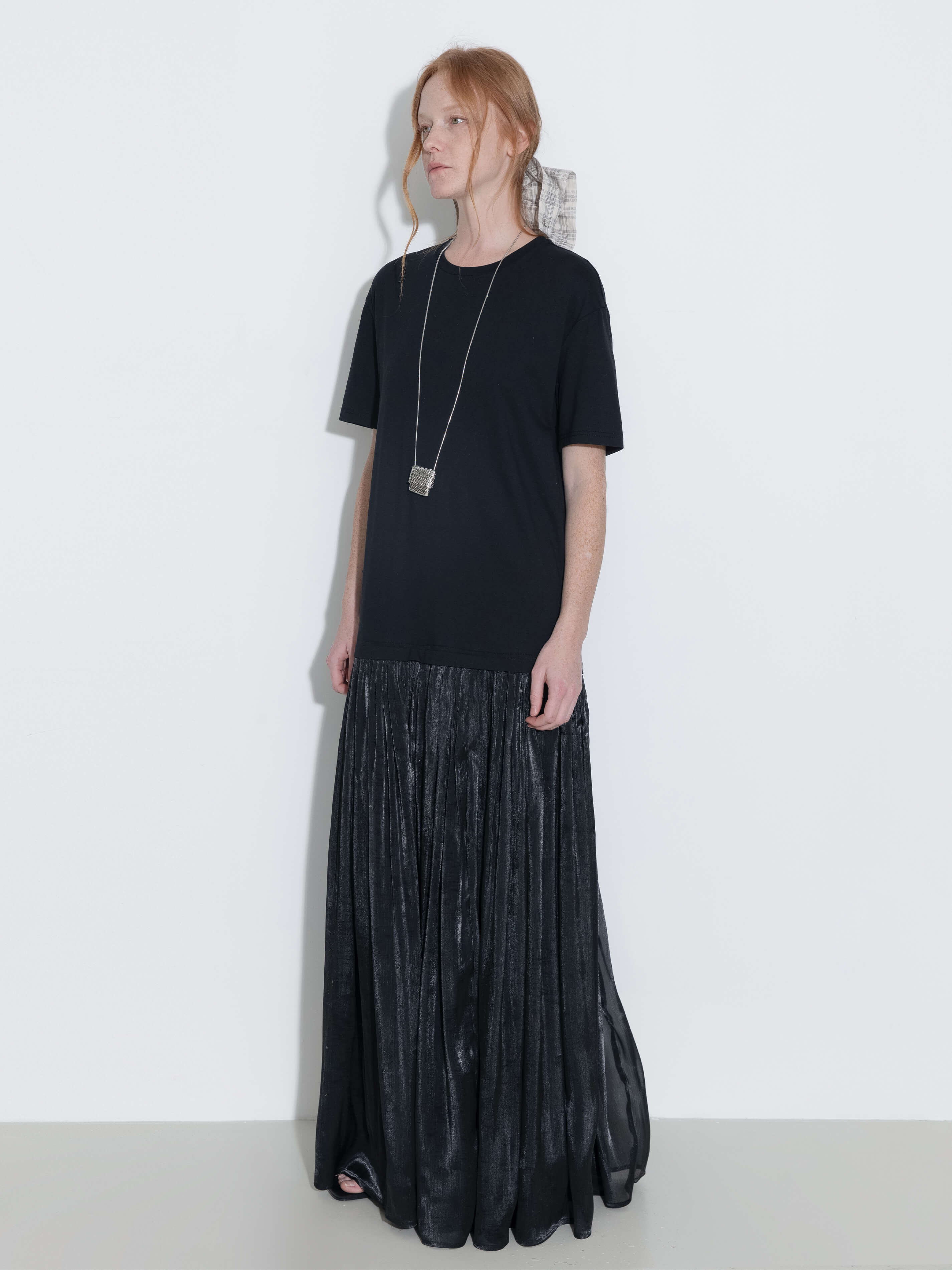 Oversized Round Neck Short Sleeve Pleated Dress - Image 20
