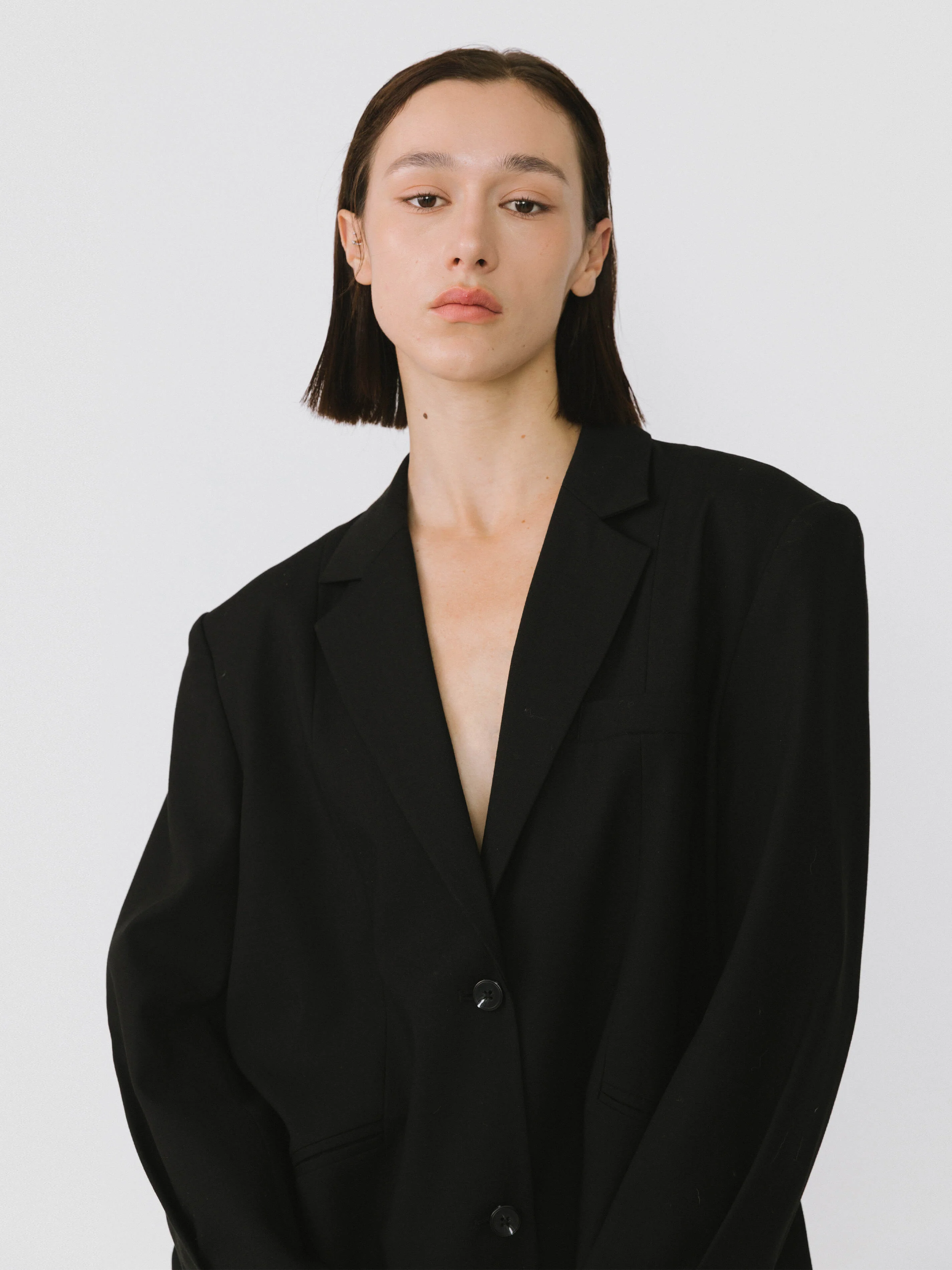 Oversized Shoulder Single Breasted Blazer with Wool Blend - Image 10