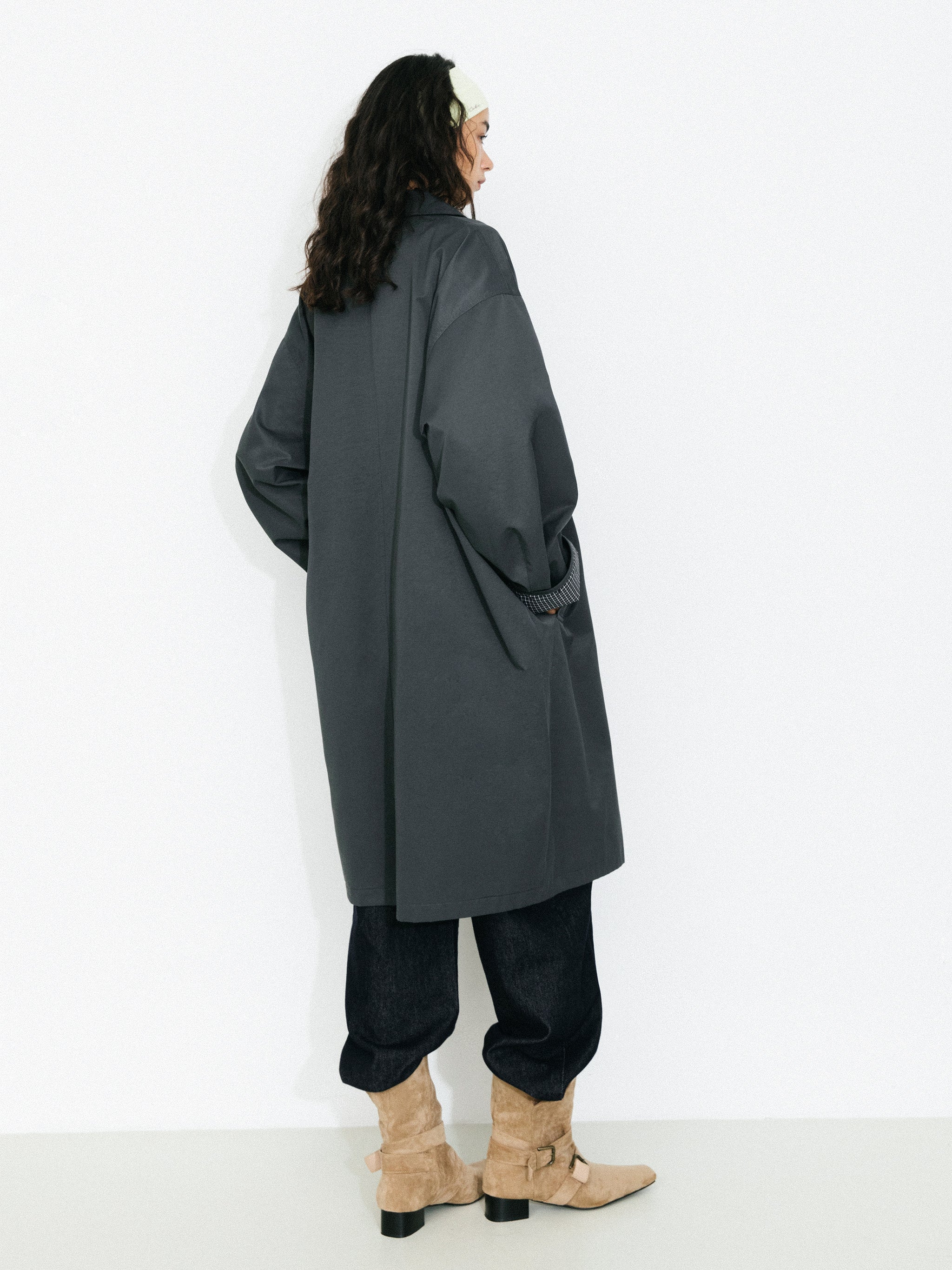 Oversized Single-Breasted Mid-Length Trench Coat - Image 6