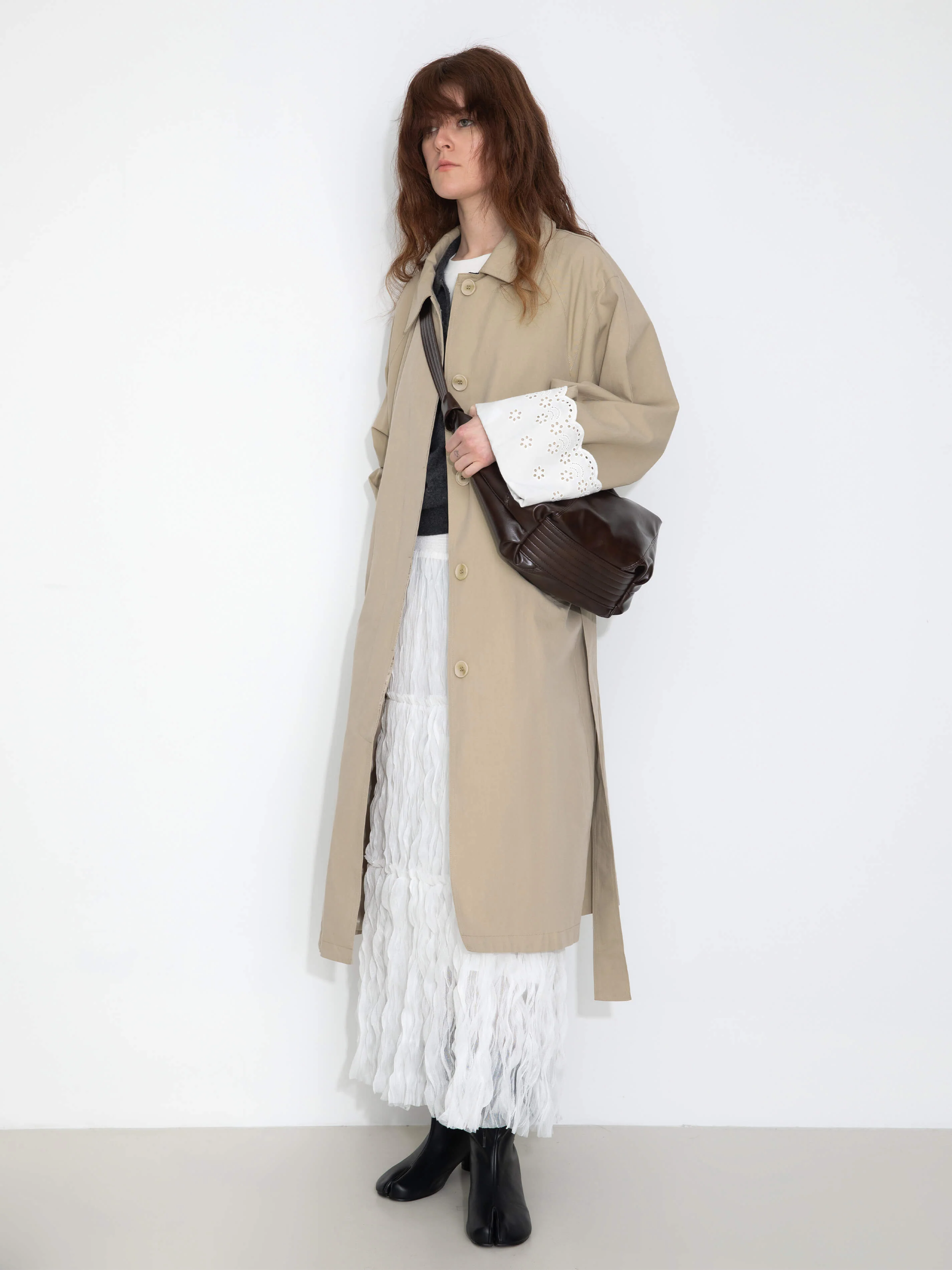 Oversized Thin Trench Coat with Lace Cuffs - Image 5