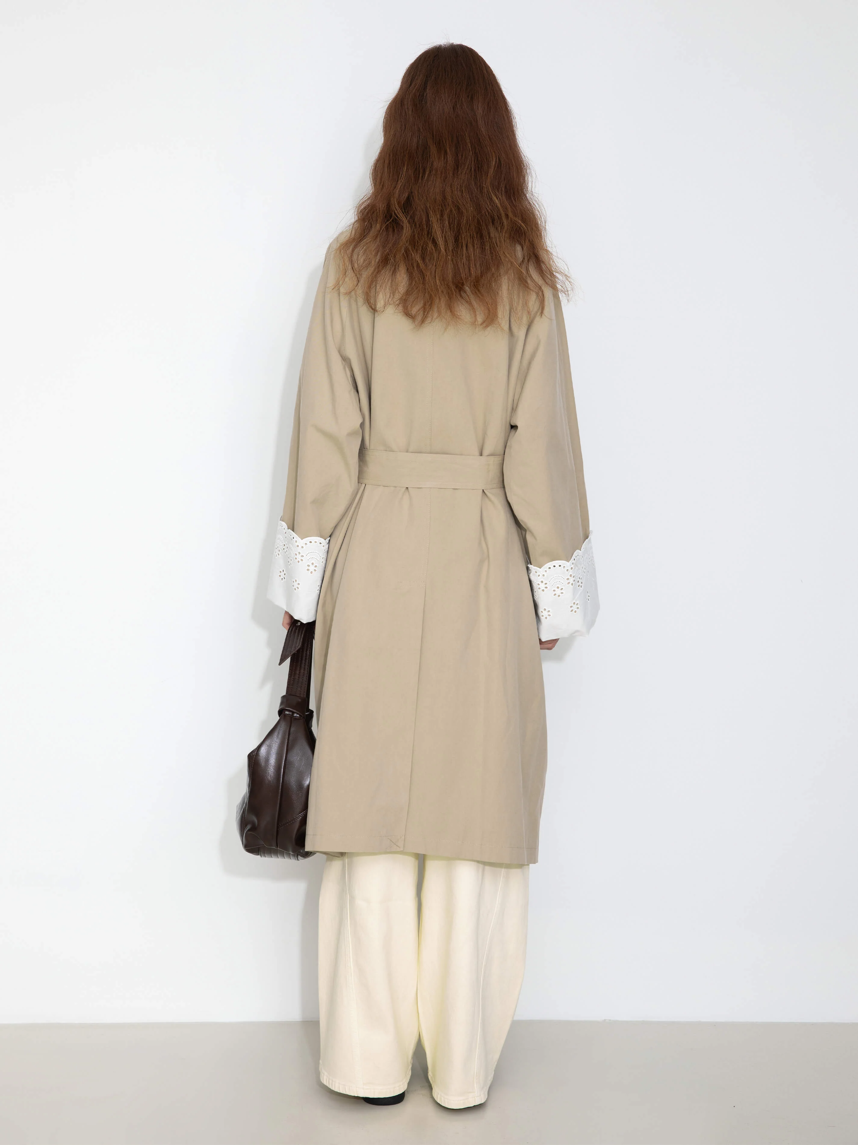 Oversized Thin Trench Coat with Lace Cuffs - Image 7