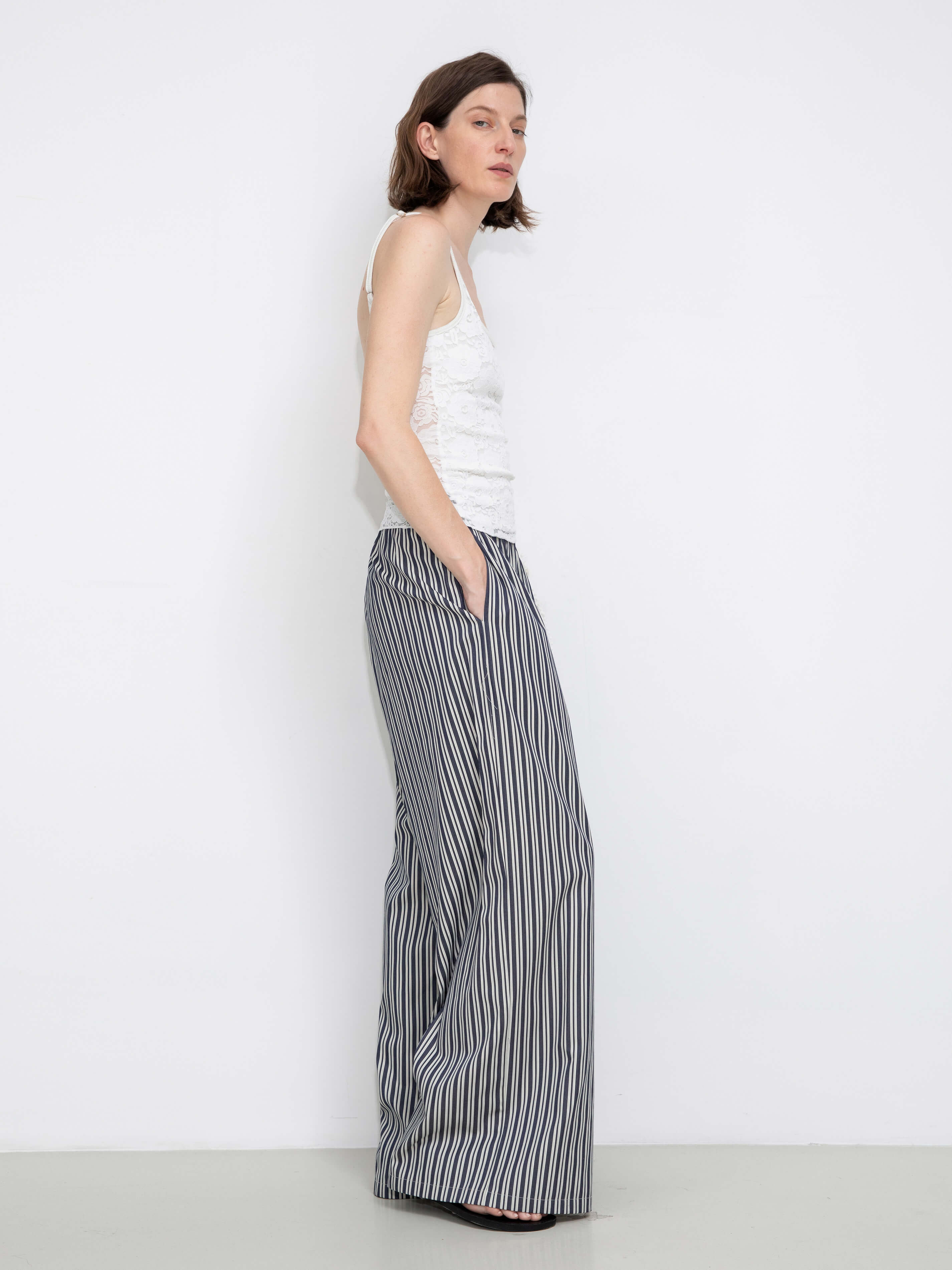 Pleated Striped Wide-Leg Trousers - Image 9