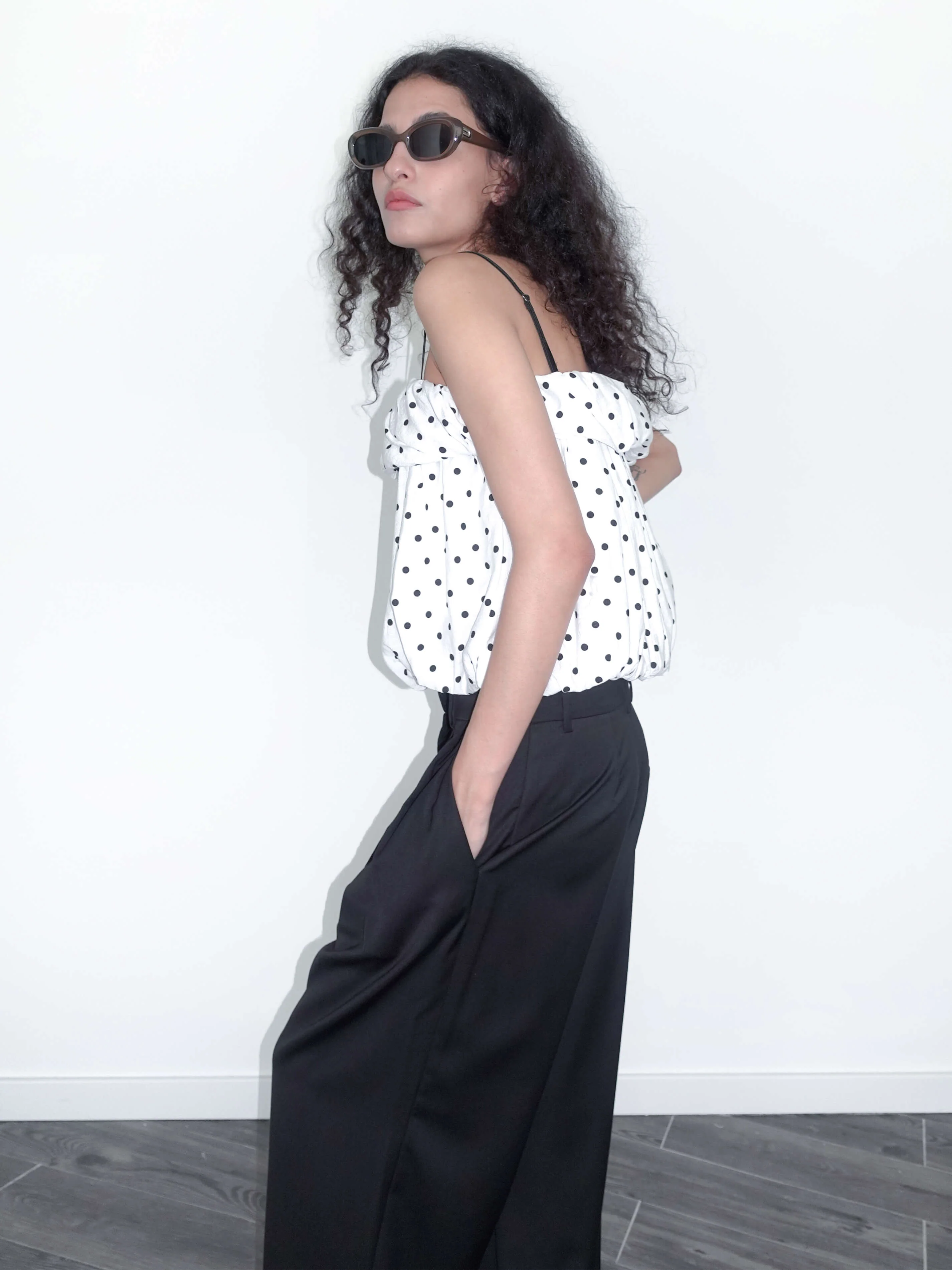 Polka Dots Print Cropped Cami Top - Image 4