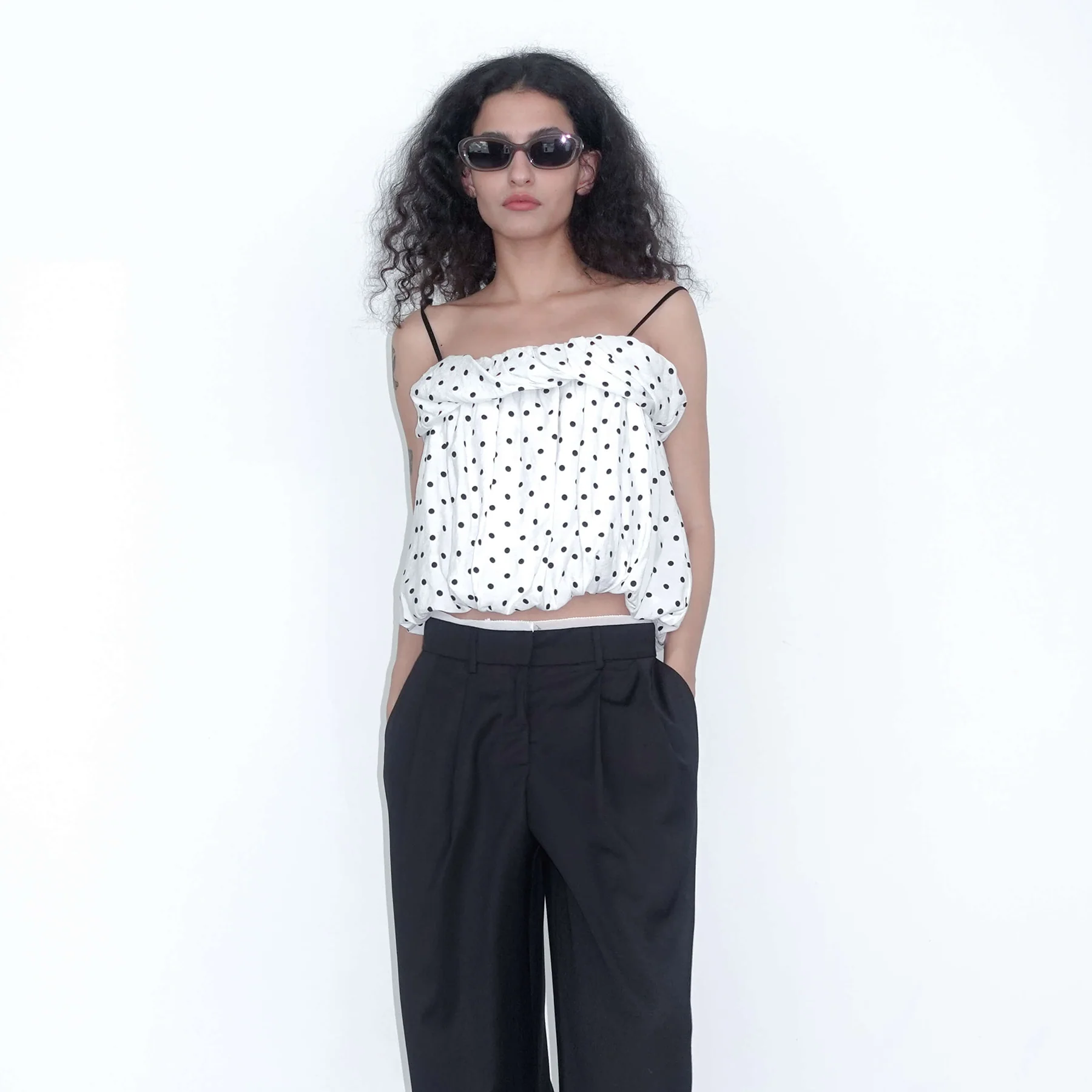 Polka Dots Print Cropped Cami Top - Image 6
