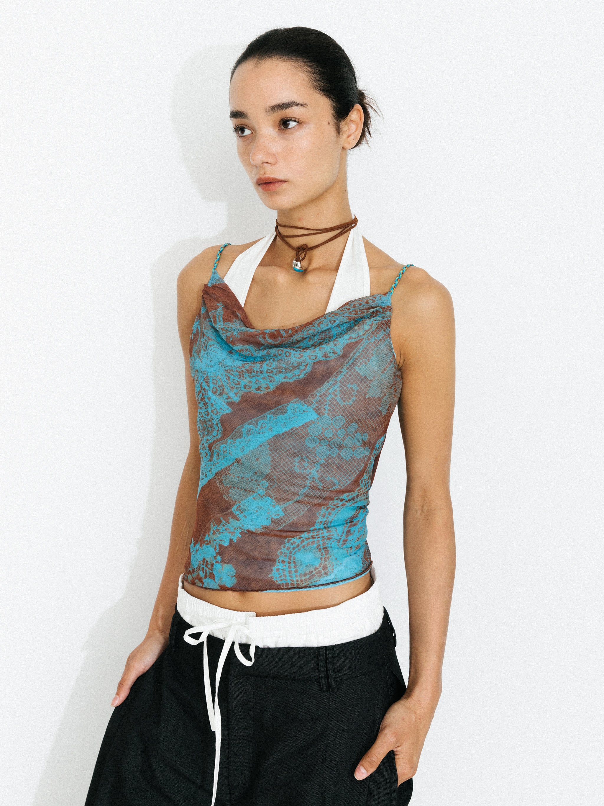 Print Satin Cowl Neck Cami Top - Image 2