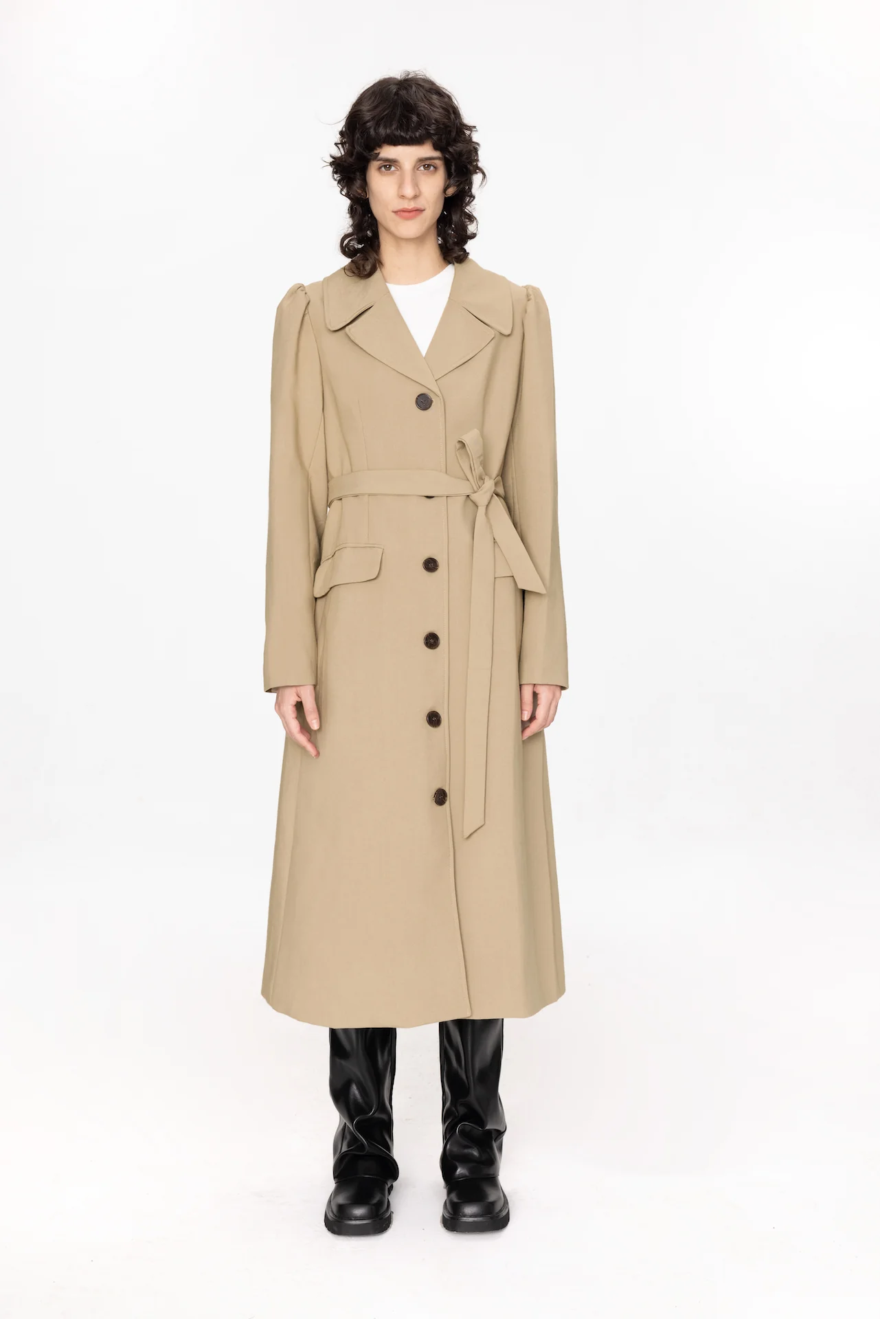 Puff Sleeve Single Breasted Trench Coat - Image 3