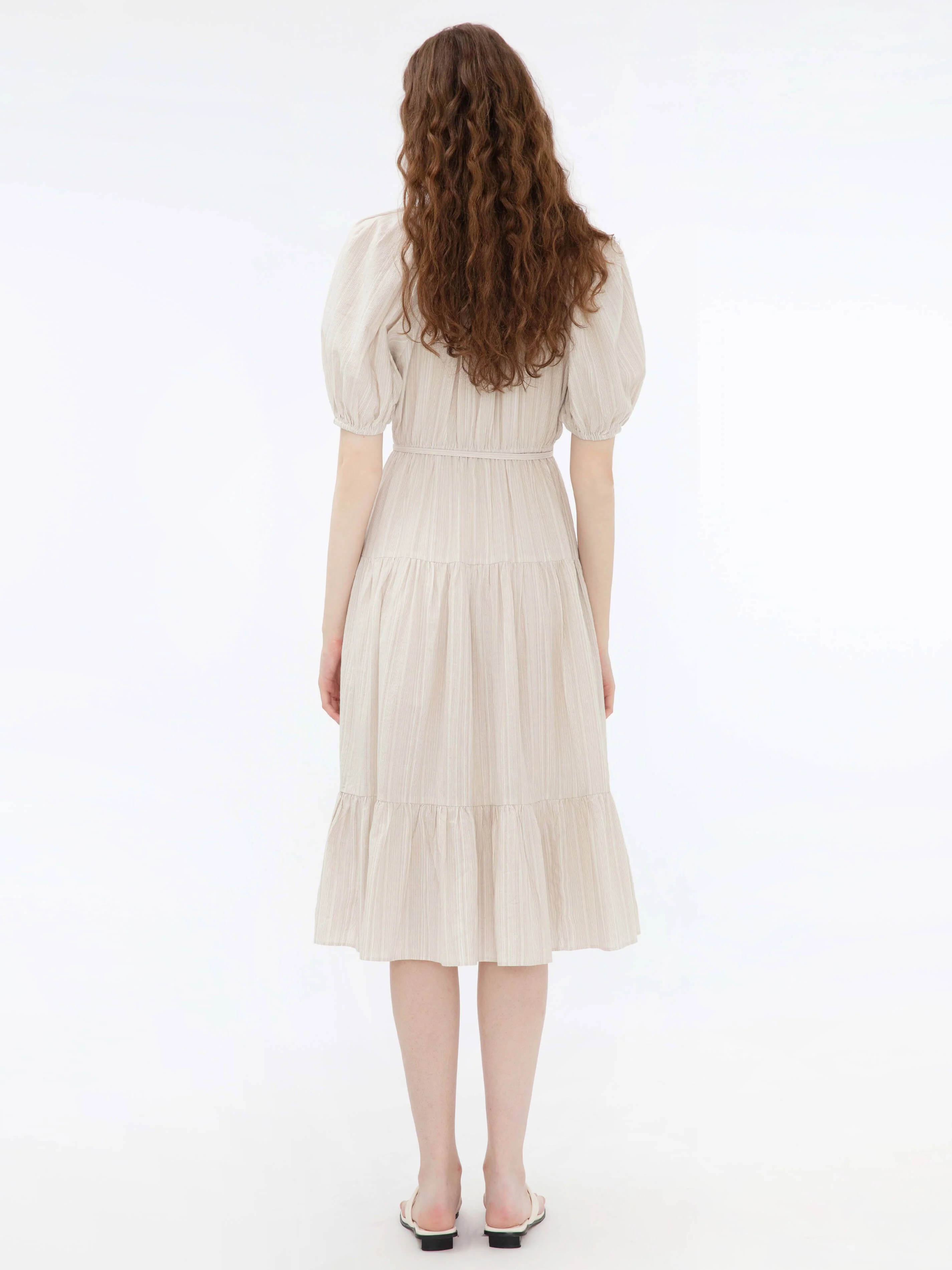Puff Sleeve V-Neck Tiered Dress - Image 10