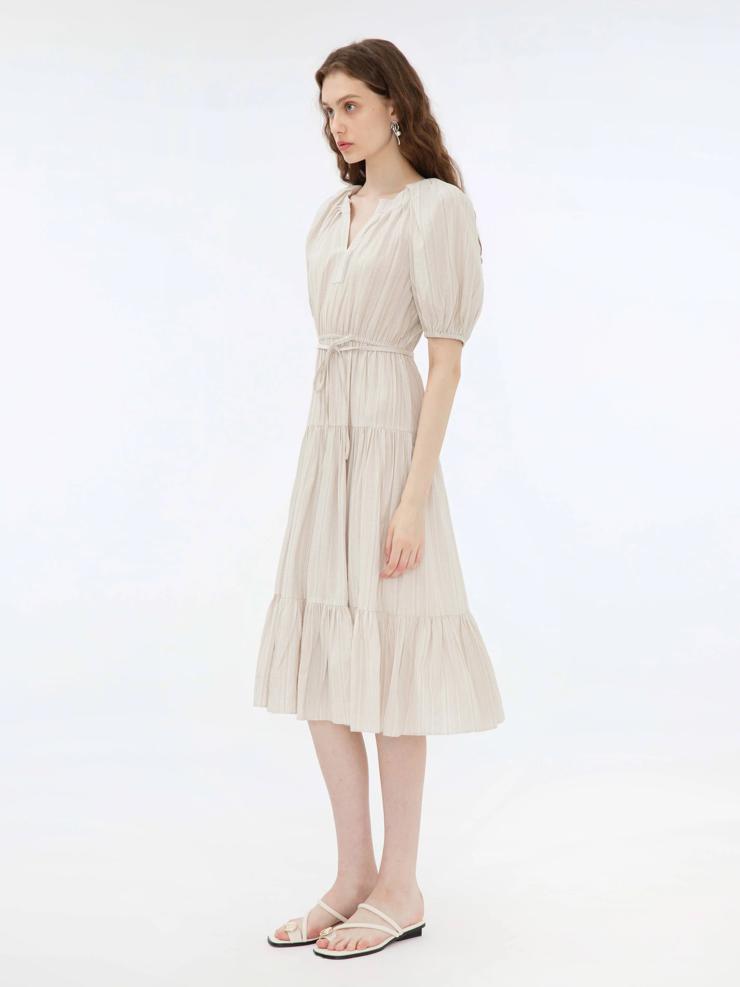 Puff Sleeve V-Neck Tiered Dress - Image 11