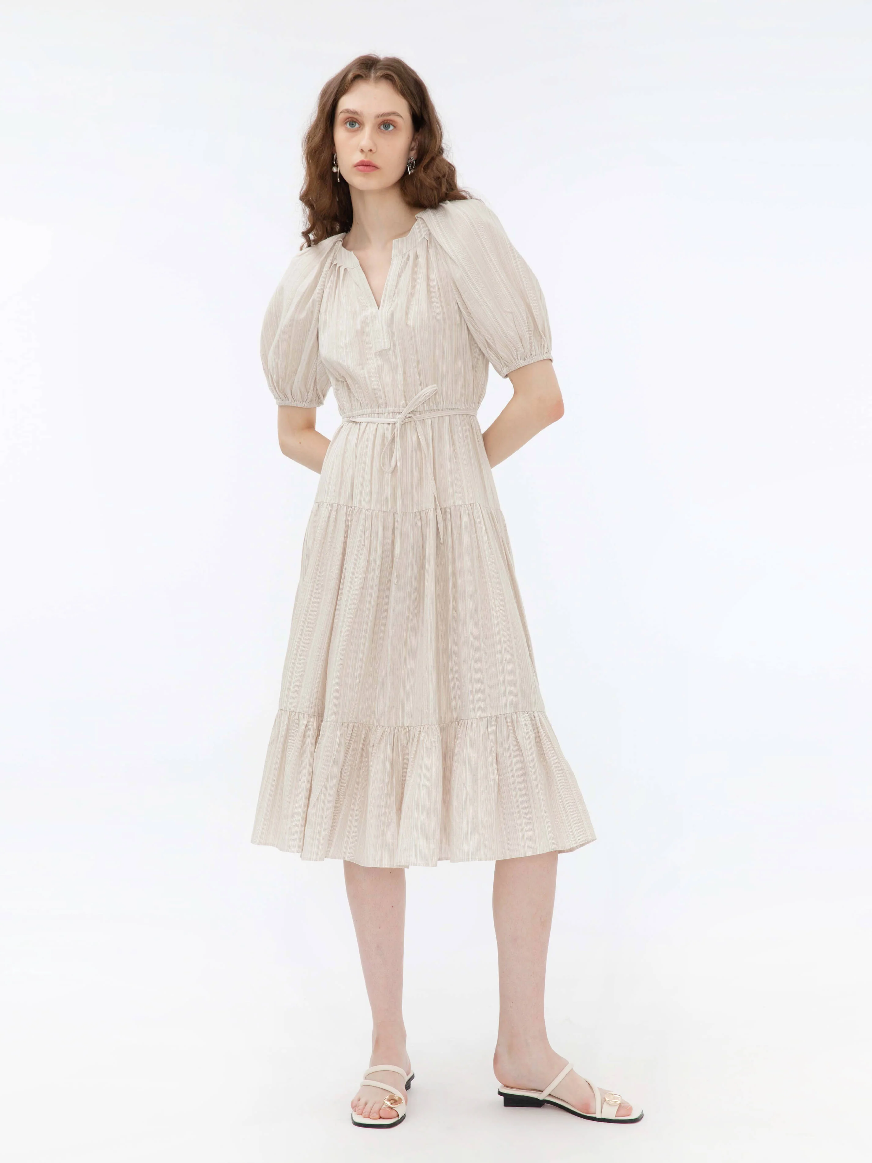 Puff Sleeve V-Neck Tiered Dress - Image 8