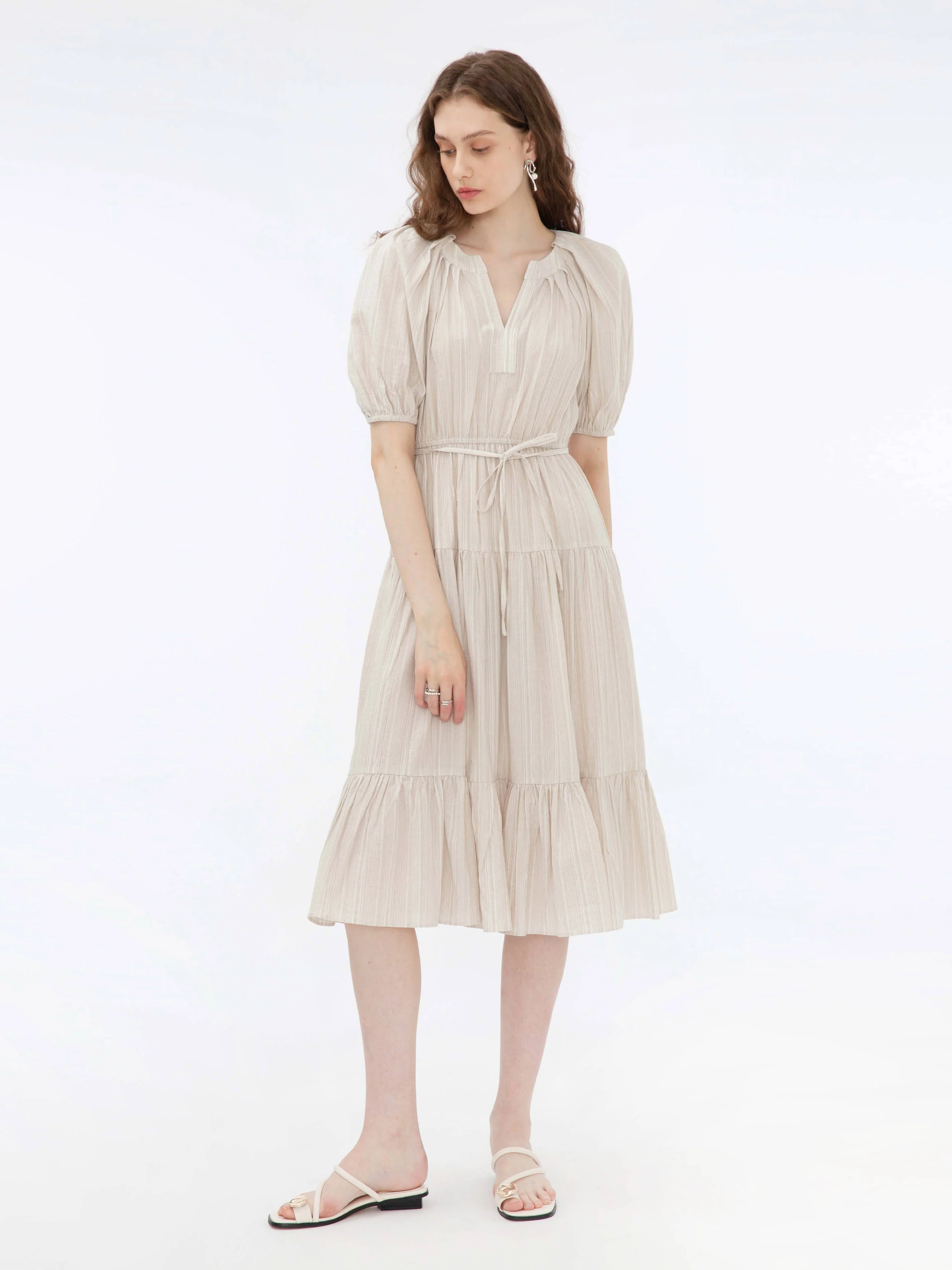 Puff Sleeve V-Neck Tiered Dress - Image 9