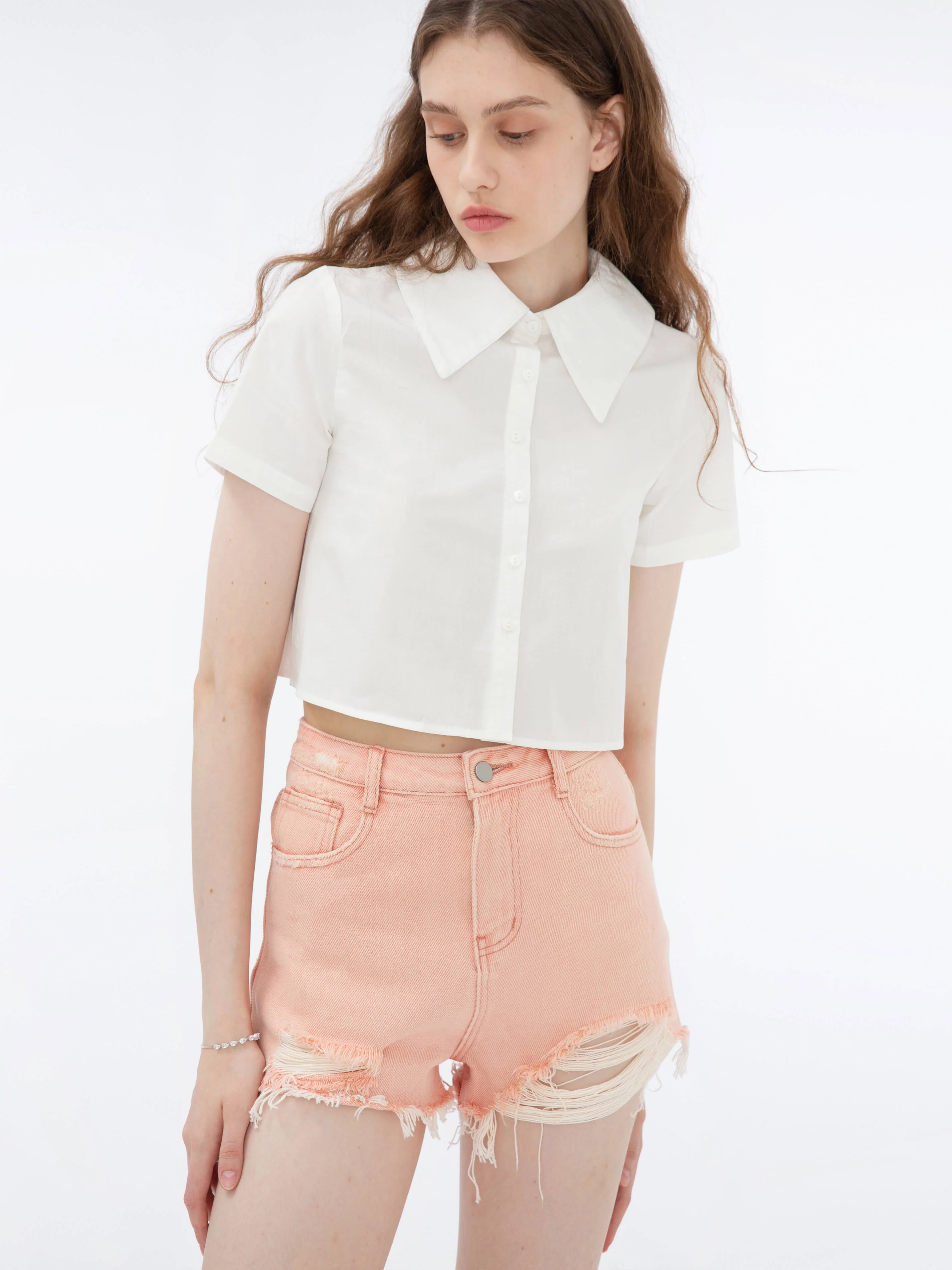 Raw Edge Distressed Mini Shorts - Image 4