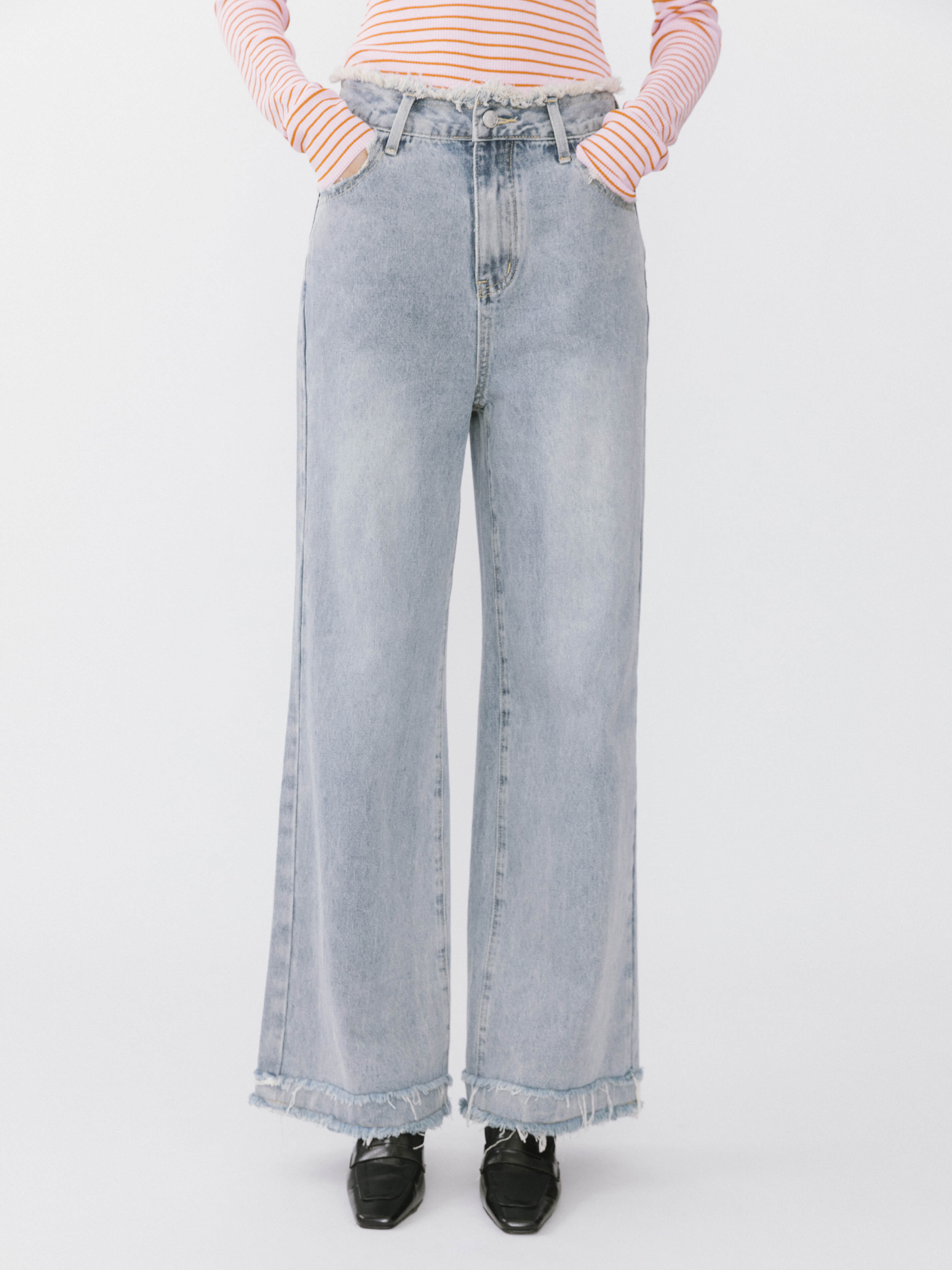 Raw Edge Wide Leg Jeans - Image 7
