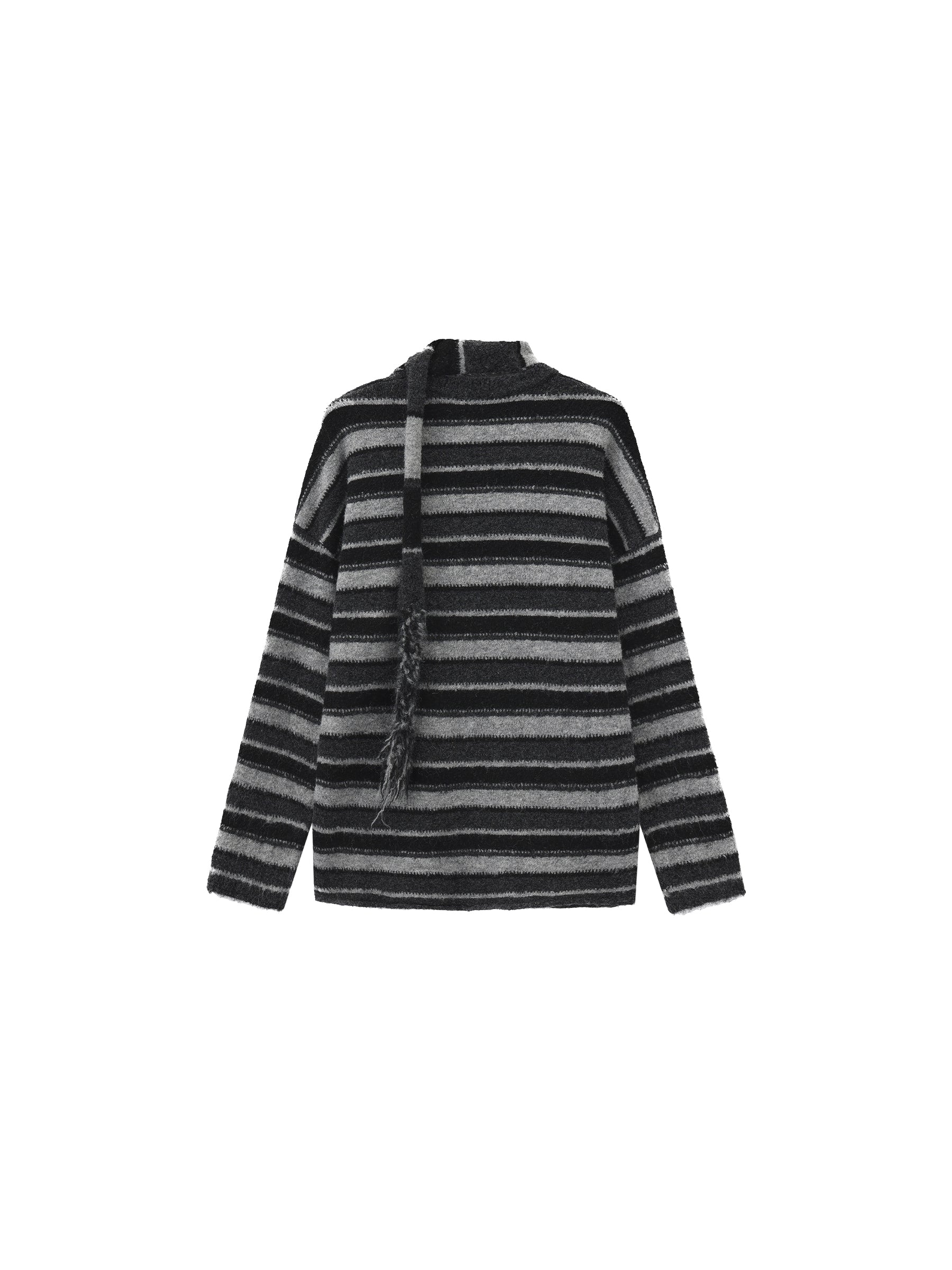 Retro Striped Pullover Sweater with Scarf - Image 16