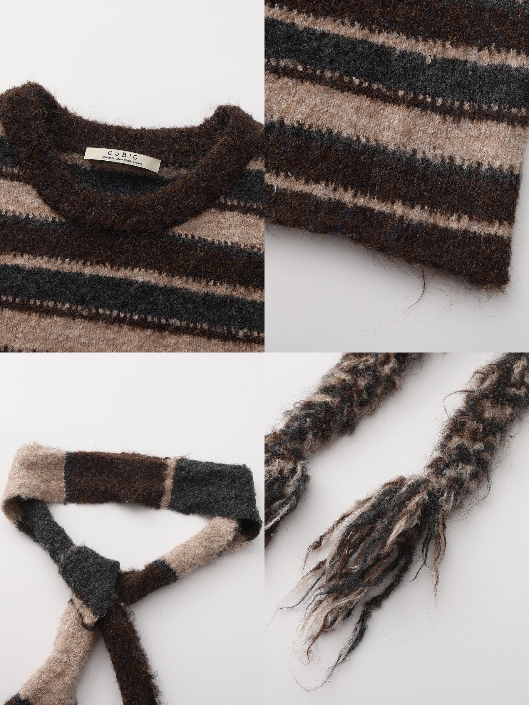 Retro Striped Pullover Sweater with Scarf - Image 17