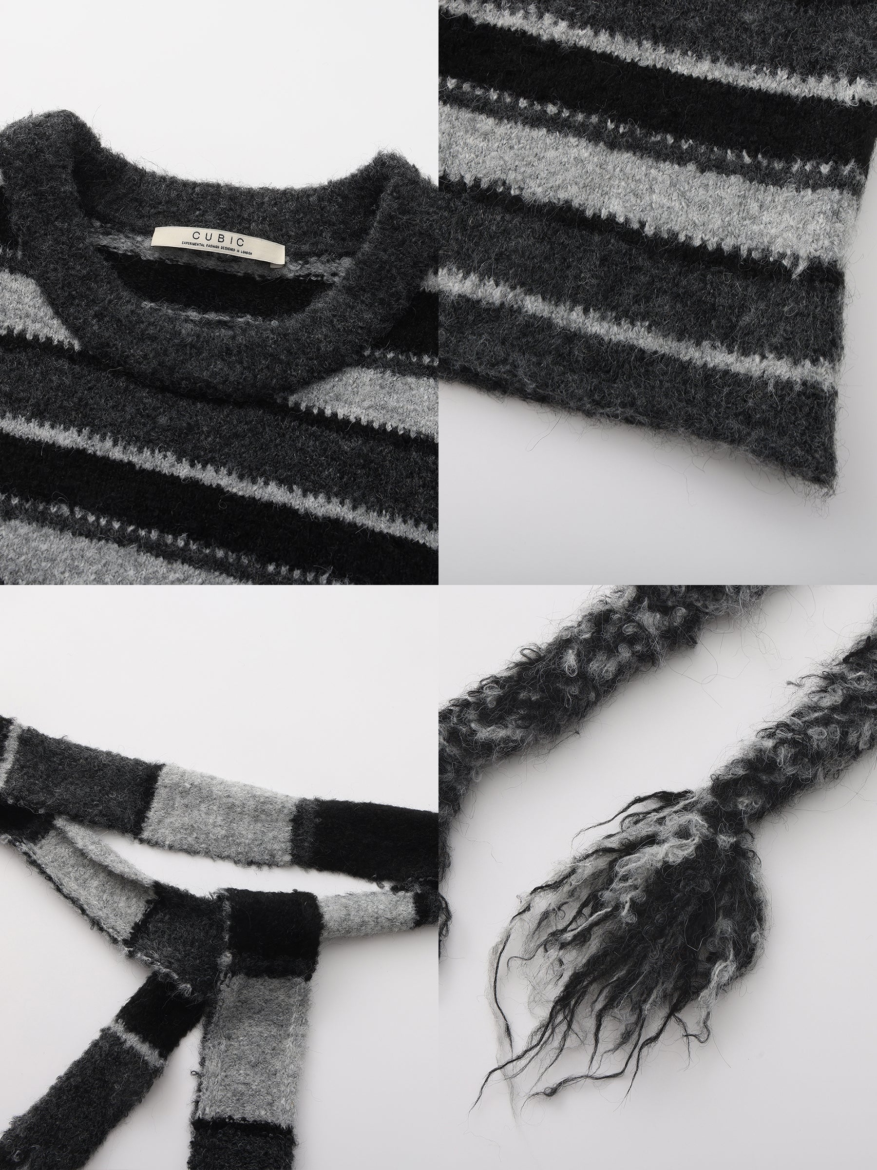 Retro Striped Pullover Sweater with Scarf - Image 18