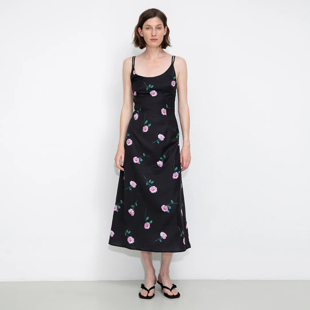 Rose Printed Fitted Sling Dress - Image 7