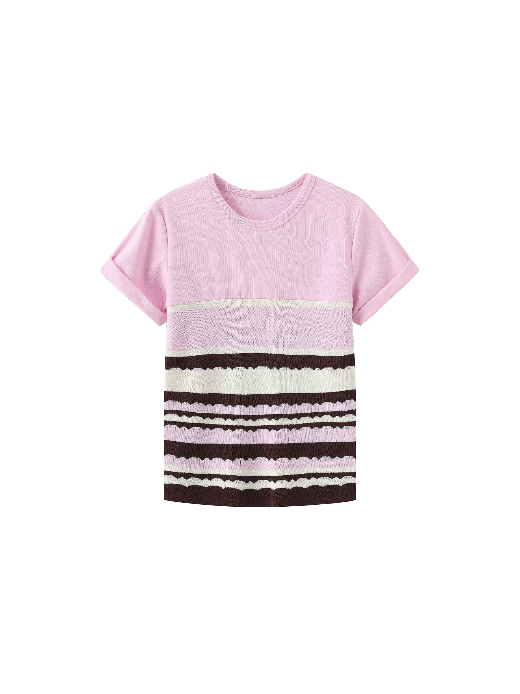 Round Neck Striped Color Block Knitted T-shirt - Image 7