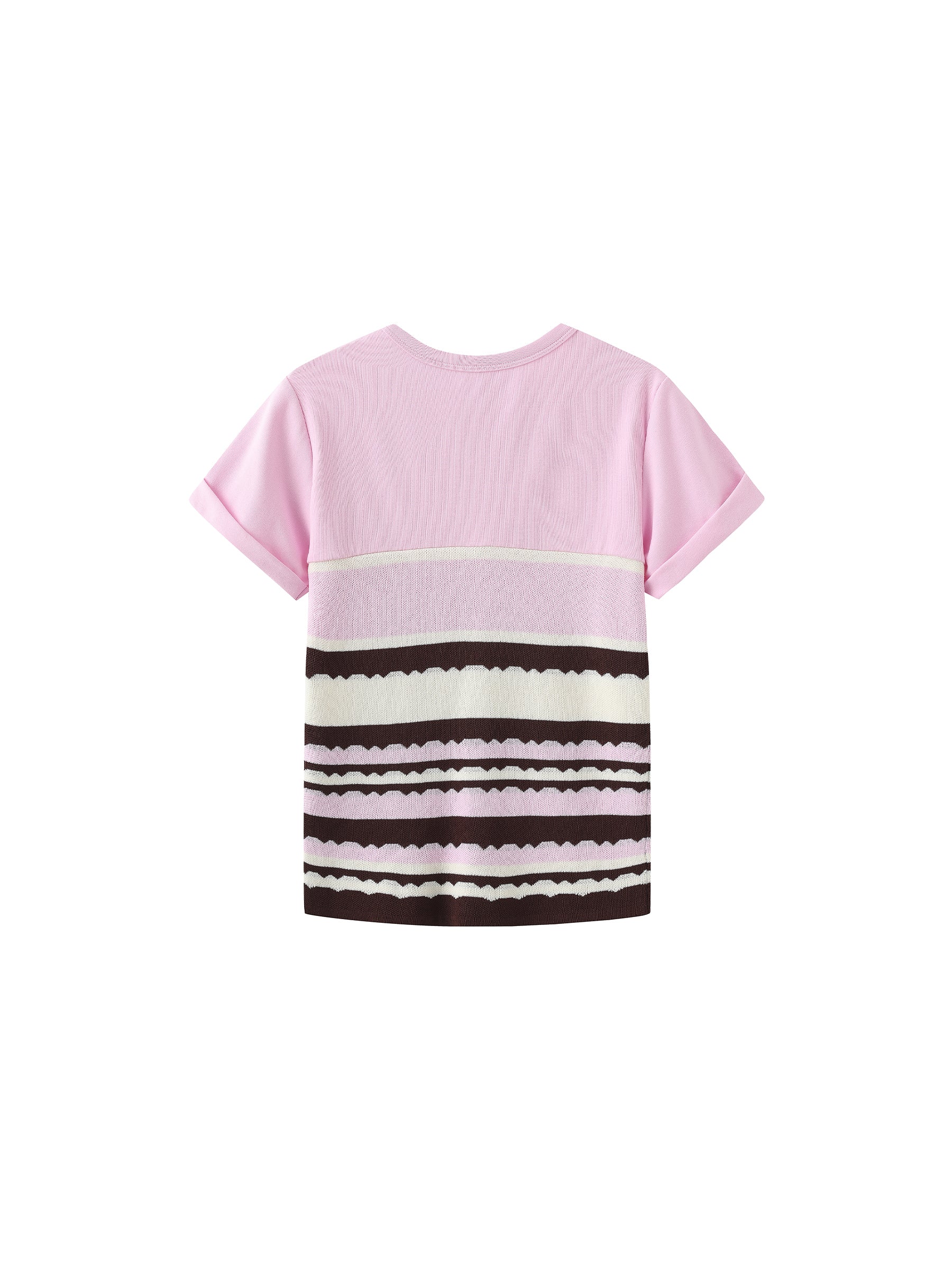 Round Neck Striped Color Block Knitted T-shirt - Image 8