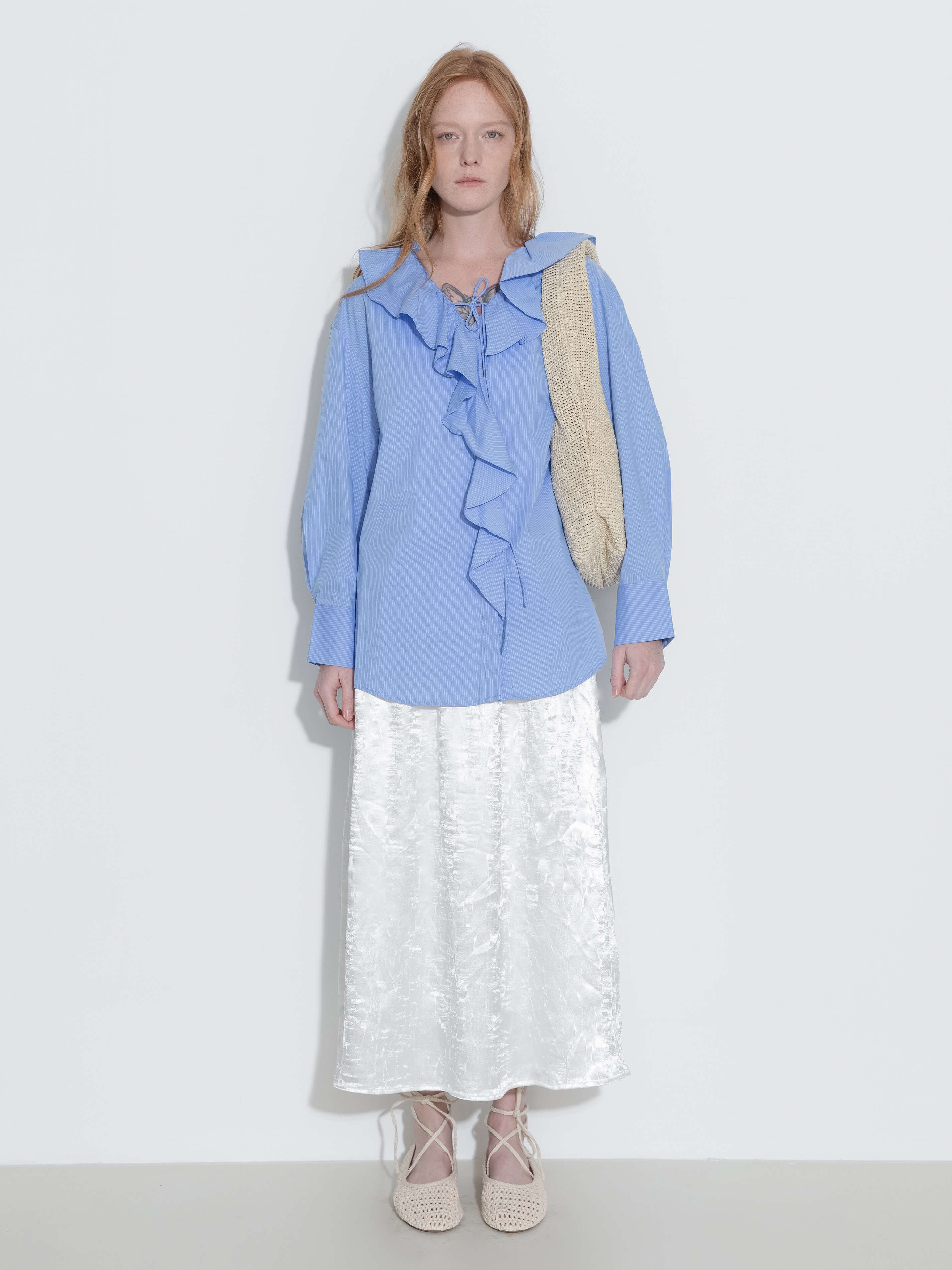 Ruffle Collar Striped Shirt - Image 2