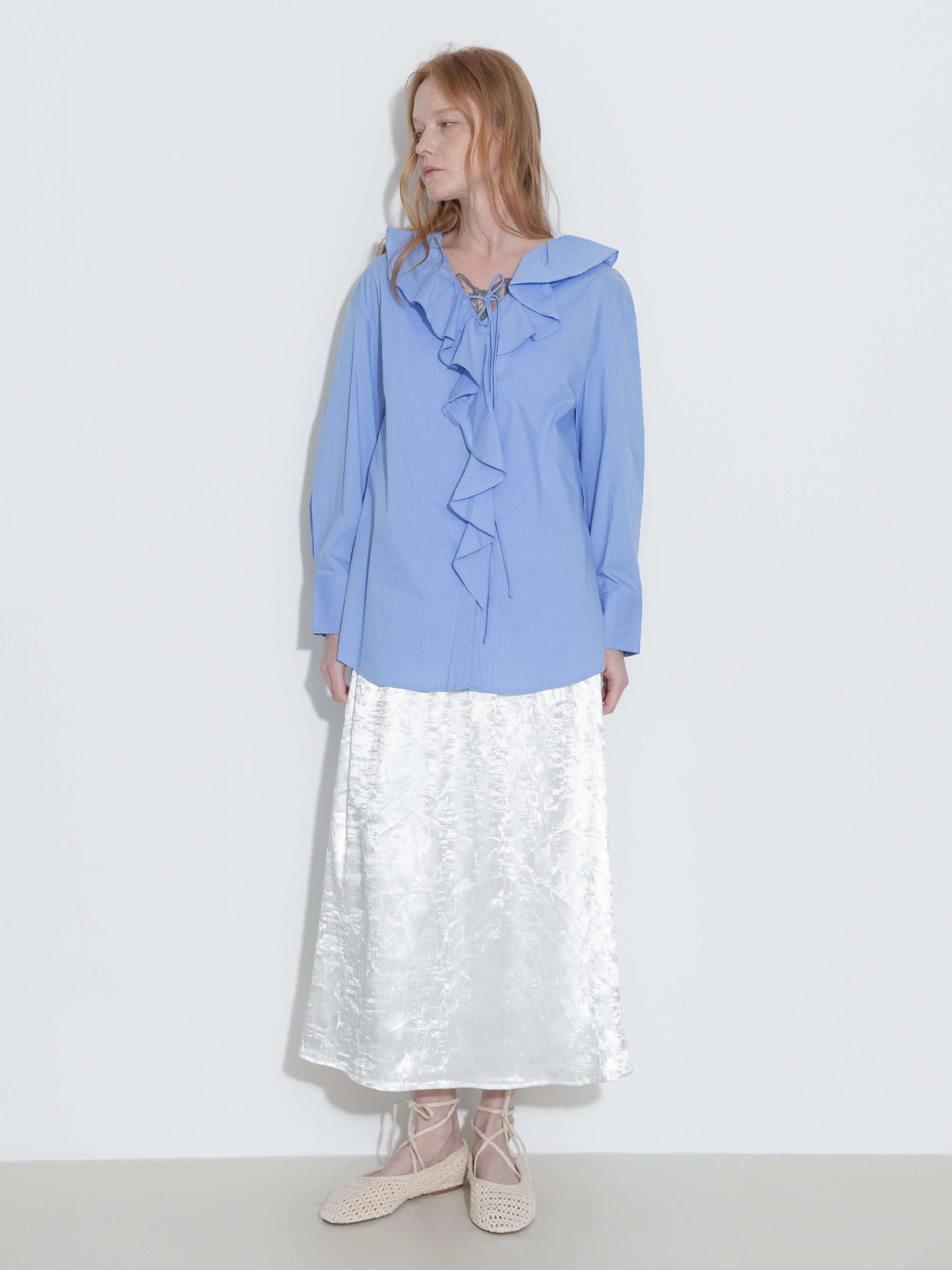 Ruffle Collar Striped Shirt - Image 3